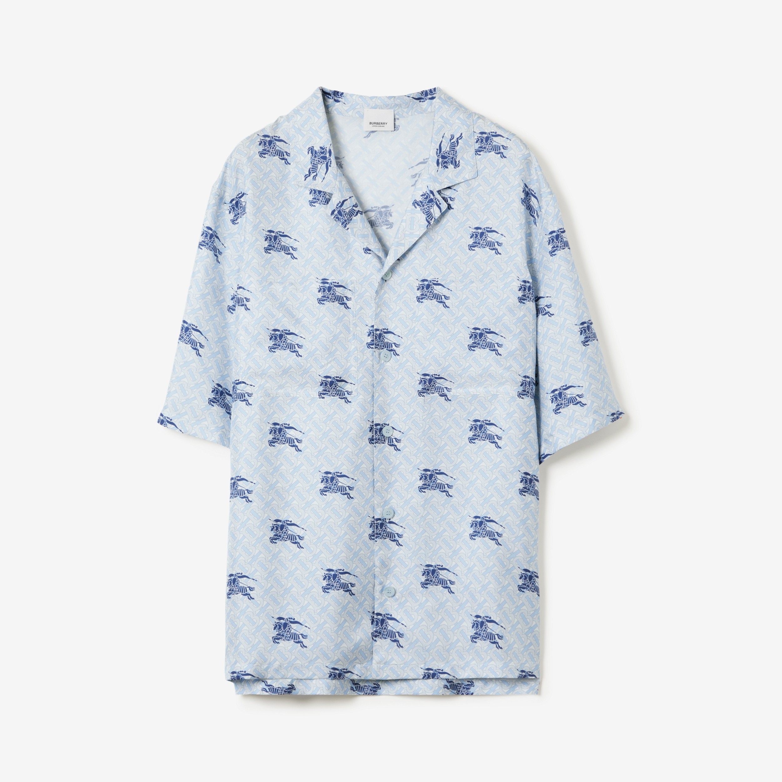Camisa estilo pijama de seda com estampa EKD e monograma (Azul-marinho) - Homens | Burberry® oficial - 1