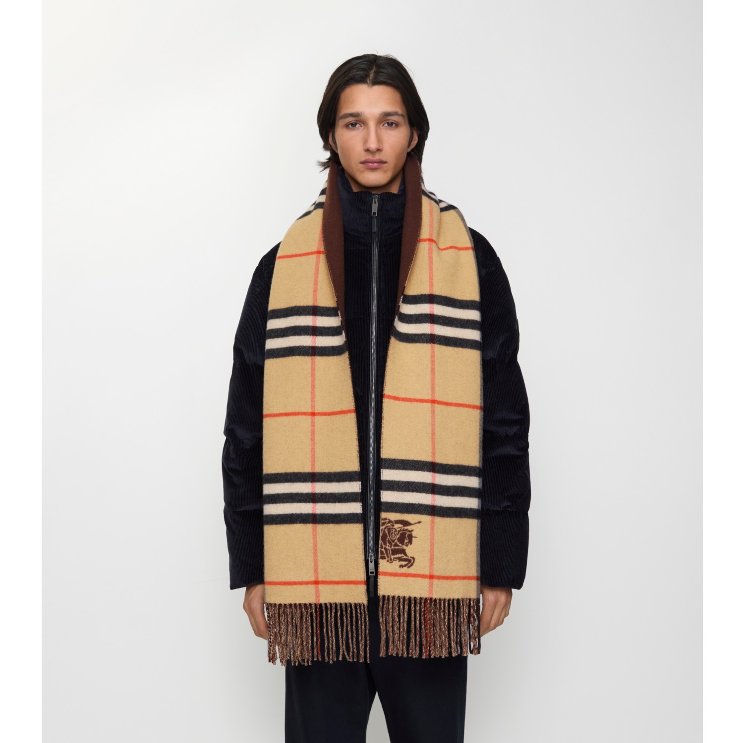 Wide Reversible Check Cashmere Scarf in Sand | Burberry® Official