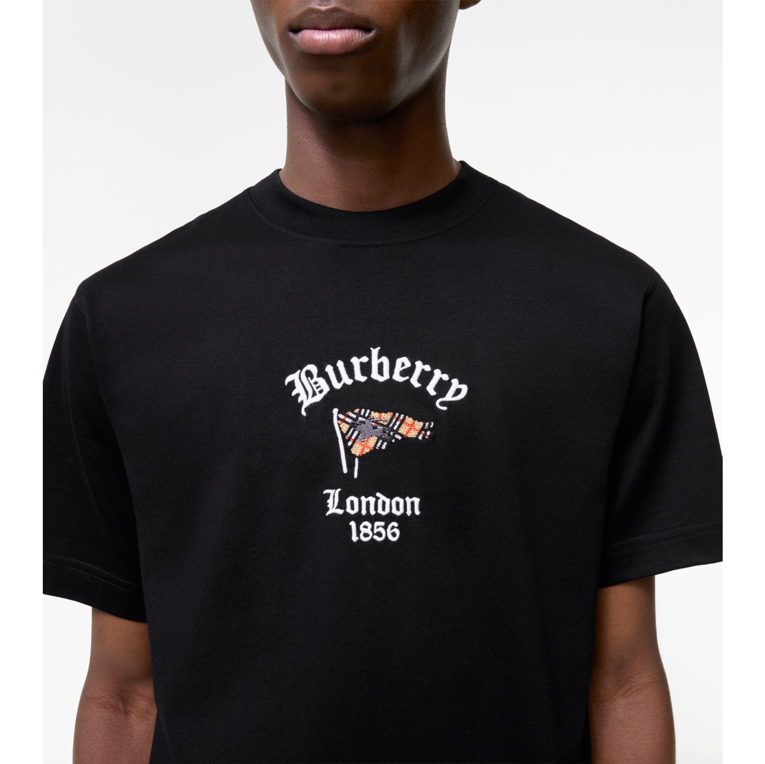 Check Flag Cotton T-shirt in Black - Men | Burberry® Official