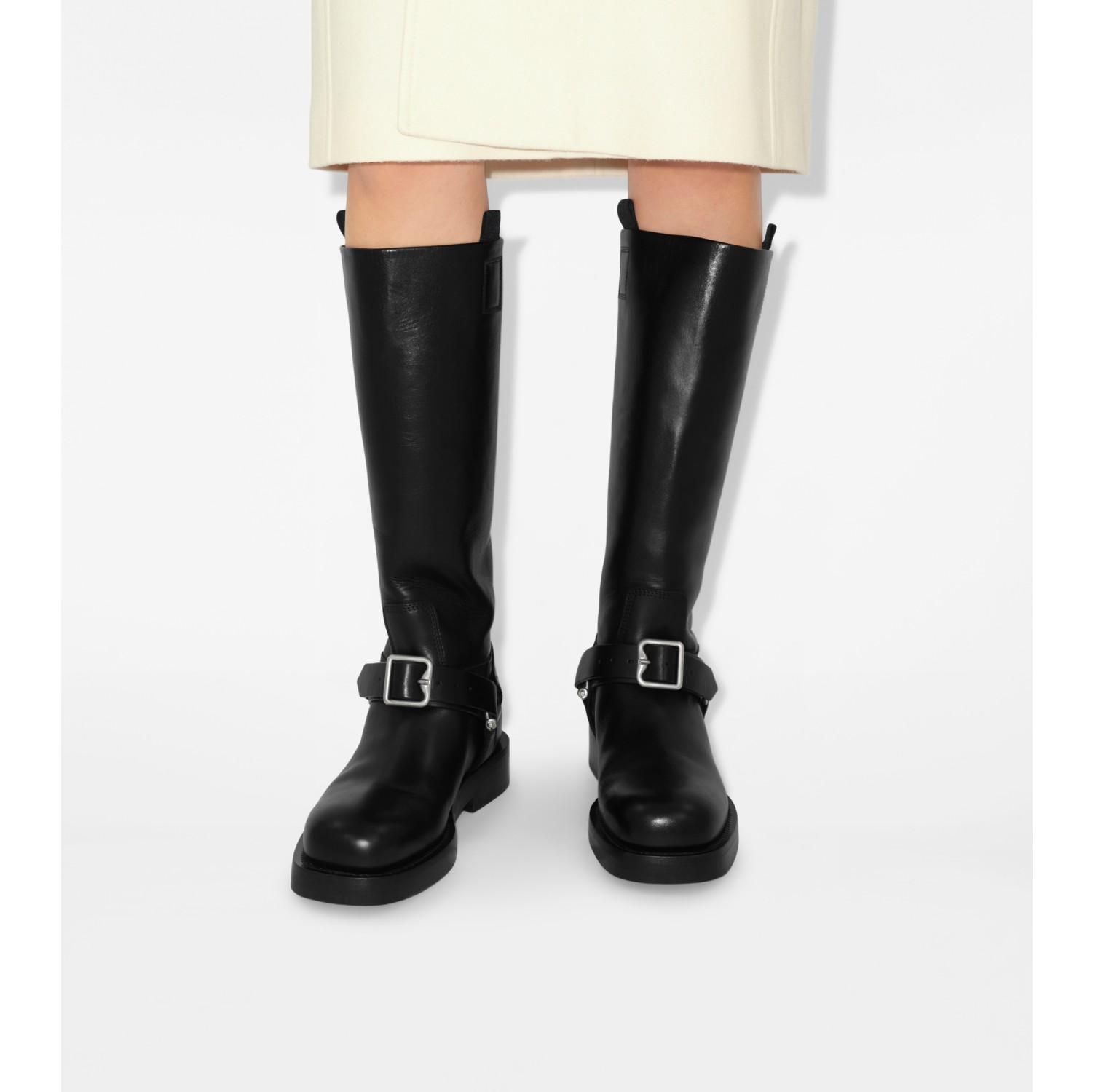 Leather Saddle Tall Boots in Black Women Burberry Official