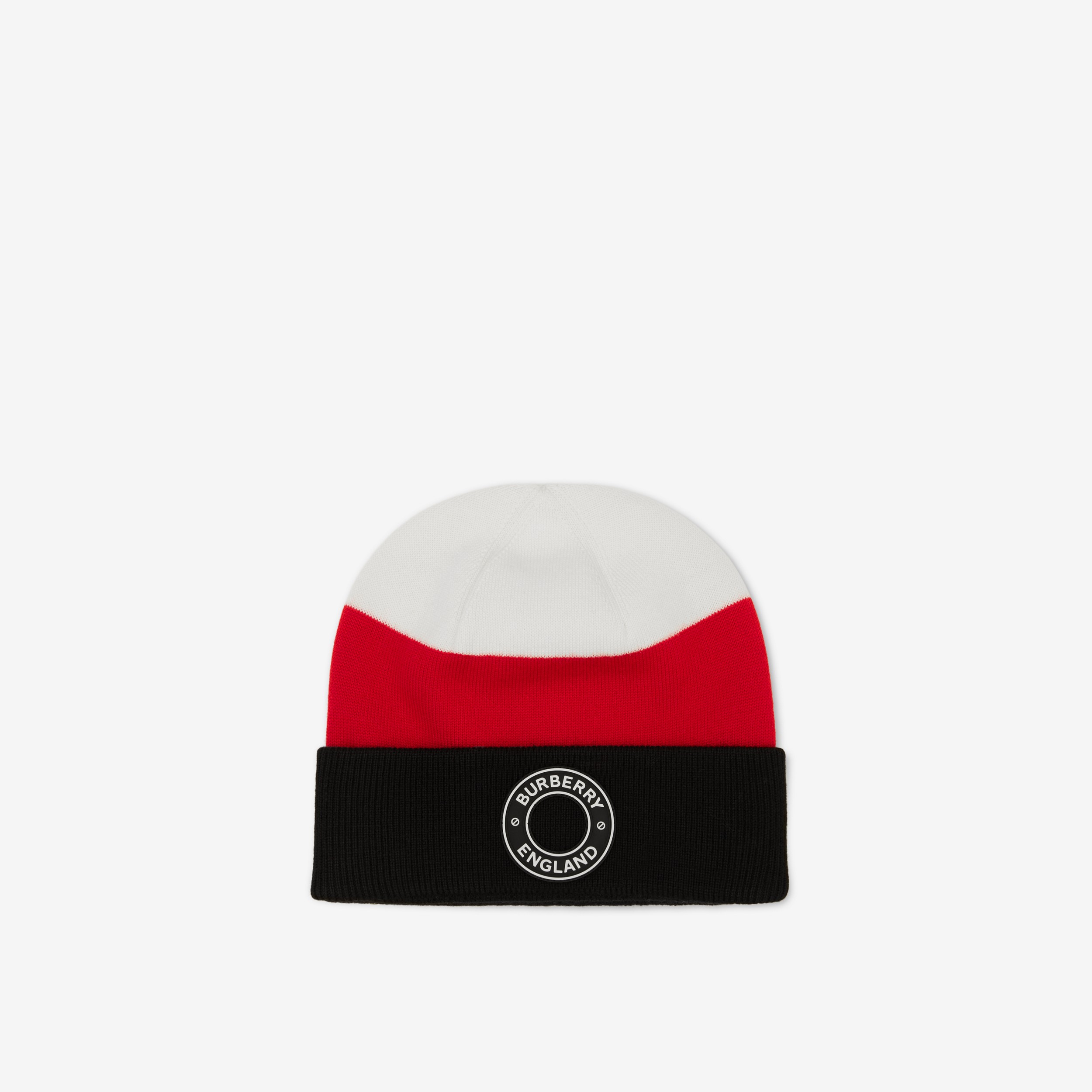 Logo Graphic Appliqué Wool Blend Beanie in Ivory - Children | Burberry® Official - 1