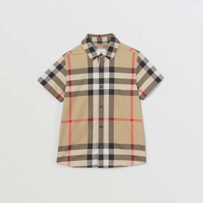Short-sleeve Check Stretch Cotton Shirt in Archive Beige | Burberry®  Official