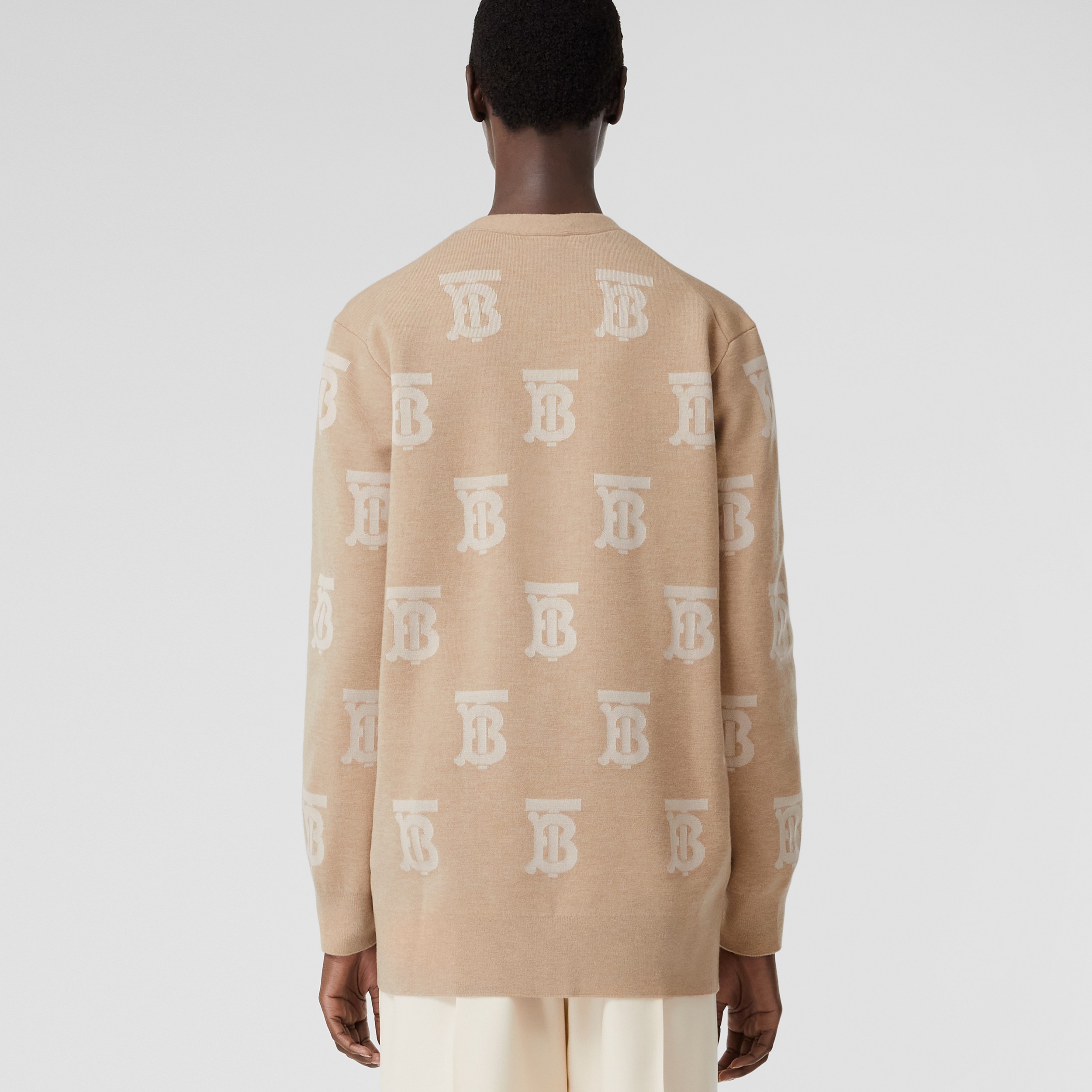 Monogram Wool Silk Blend Oversized Cardigan in Light Camel - Women | Burberry® Official - 3