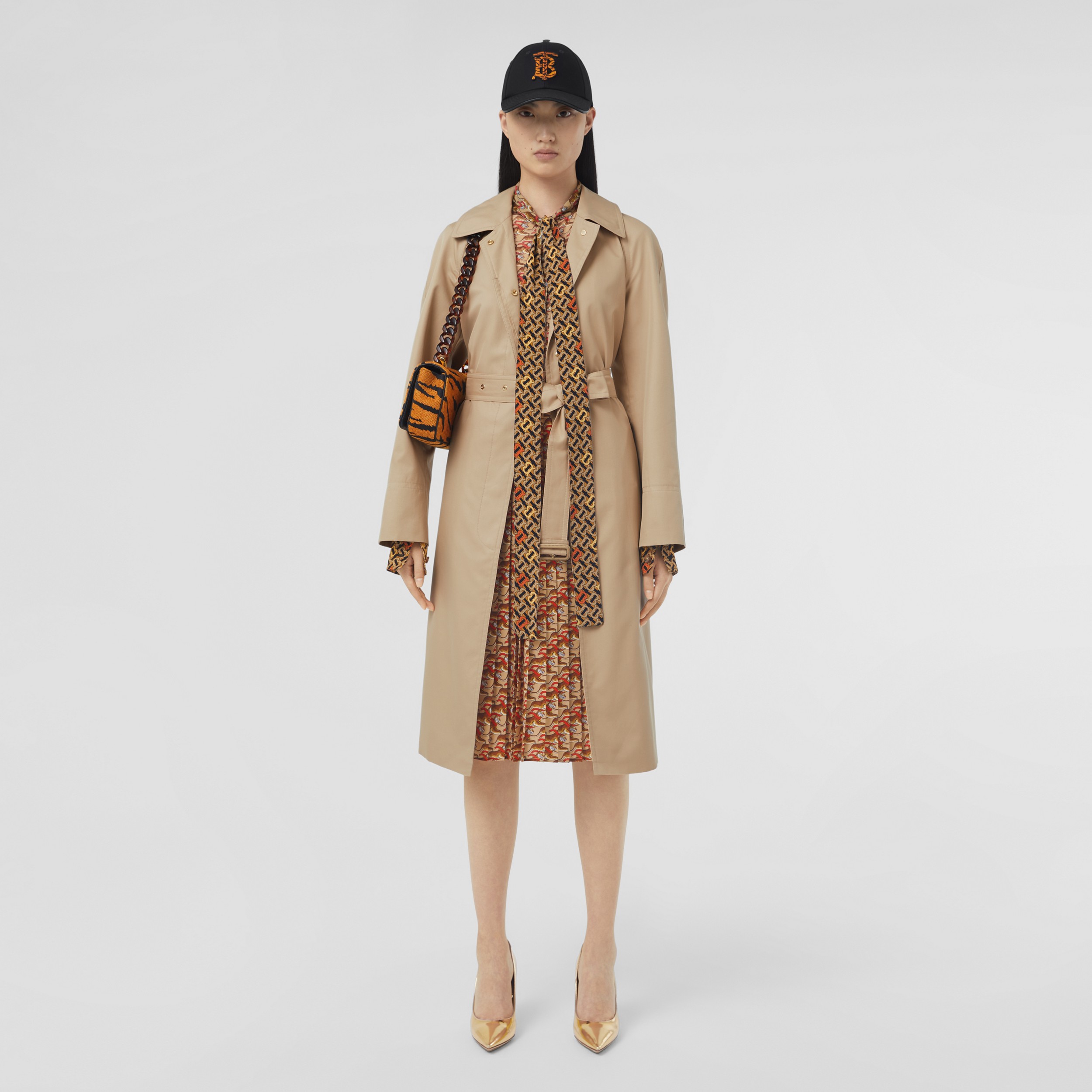 Tiger Print-lined Cotton Gabardine Belted Car Coat in Soft Fawn - Women | Burberry® Official - 1