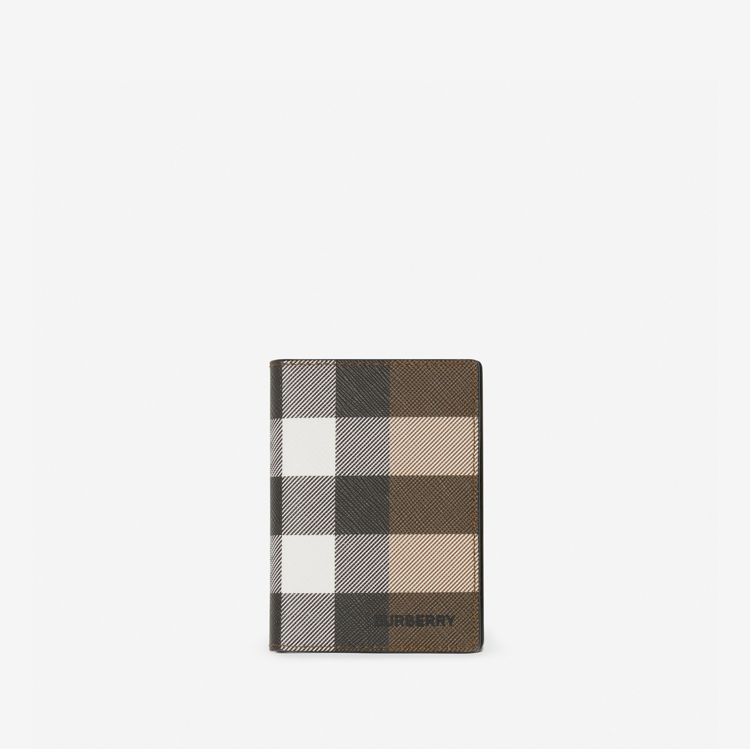 格纹拼皮革折叠式卡片夹 (深桦木棕) - 男士 | Burberry® 博柏利官网