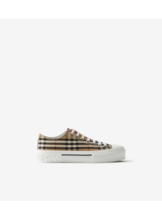 Burberry Beige Check Logo-Trim Kids Sneakers Check Cotton Sneakers in Sand beige - Children | Burberry  main image 3
