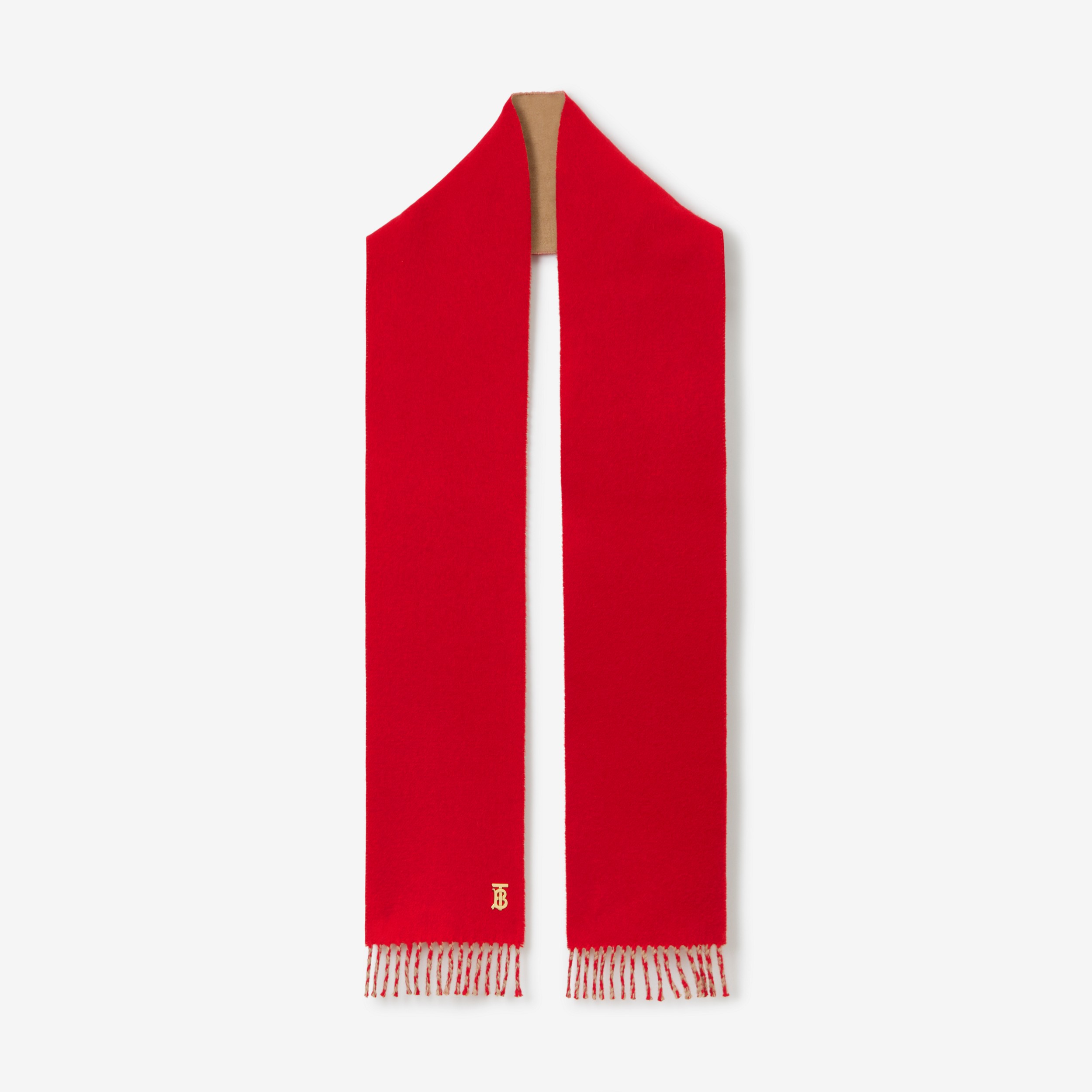 双面两用专属标识羊绒围巾 (亮红色 / 驼色) | Burberry® 博柏利官网 - 1