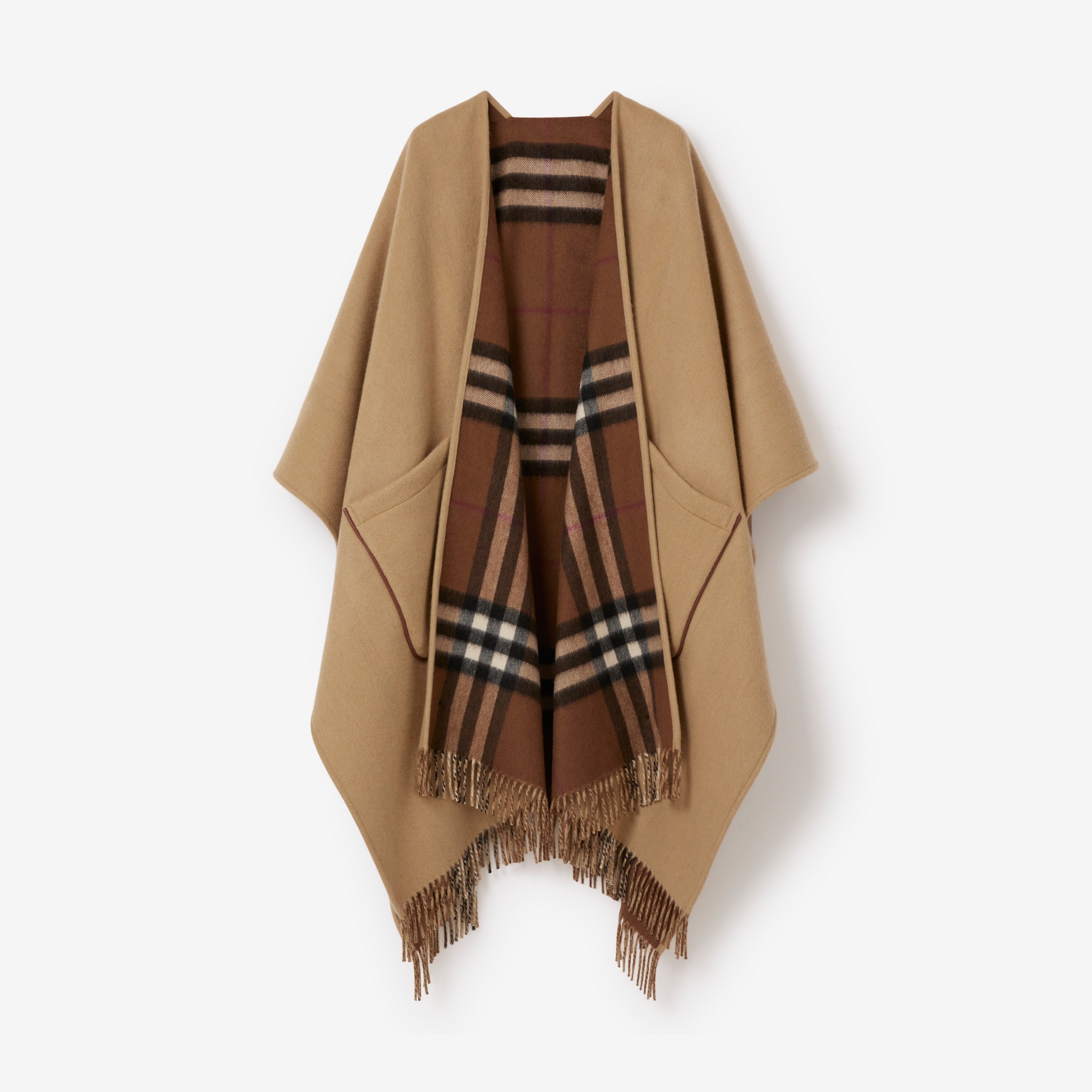Check Panel Wool Cashmere Cape in Archive Beige | Burberry® Official - 1