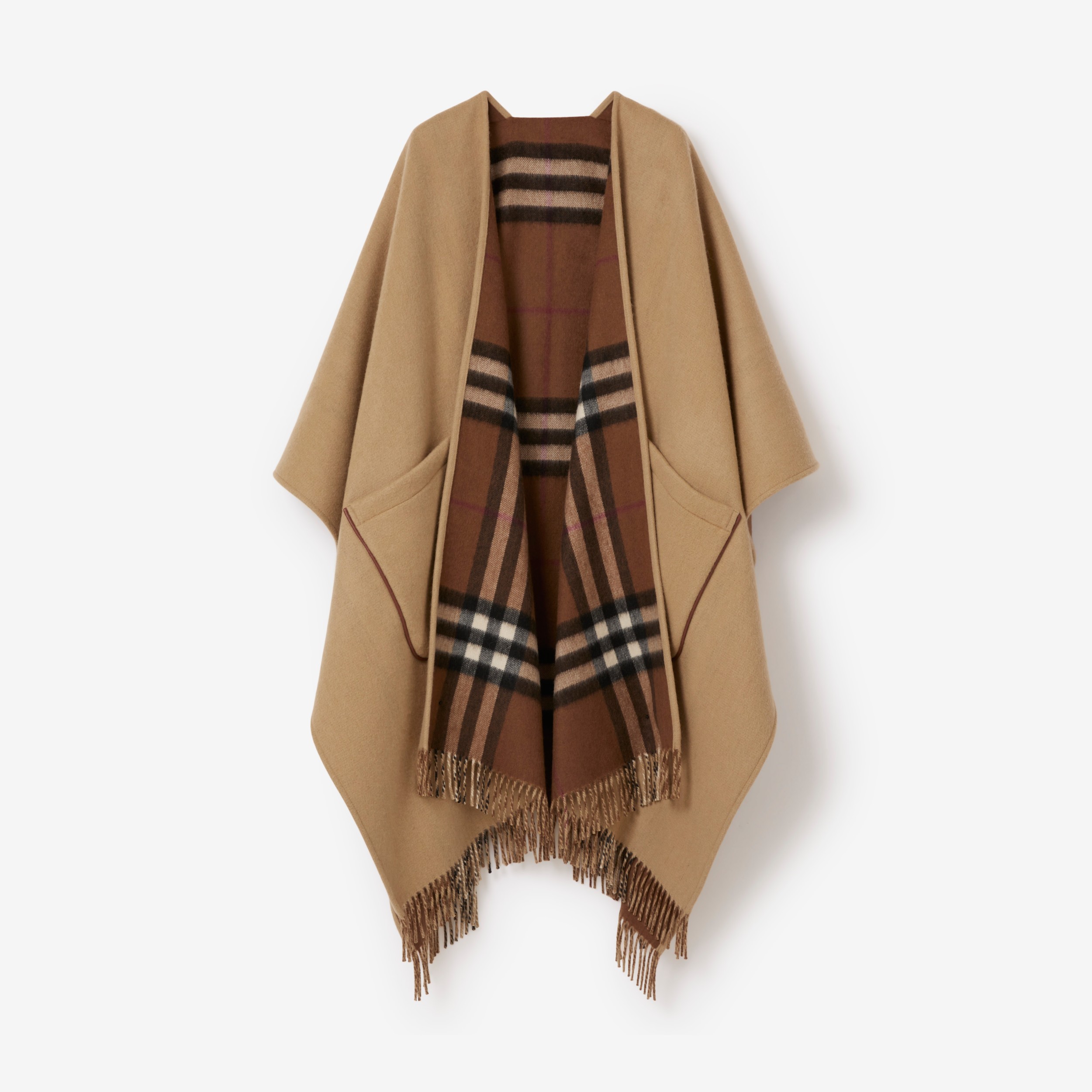Check Panel Wool Cashmere Cape in Archive Beige - Women | Burberry® Official