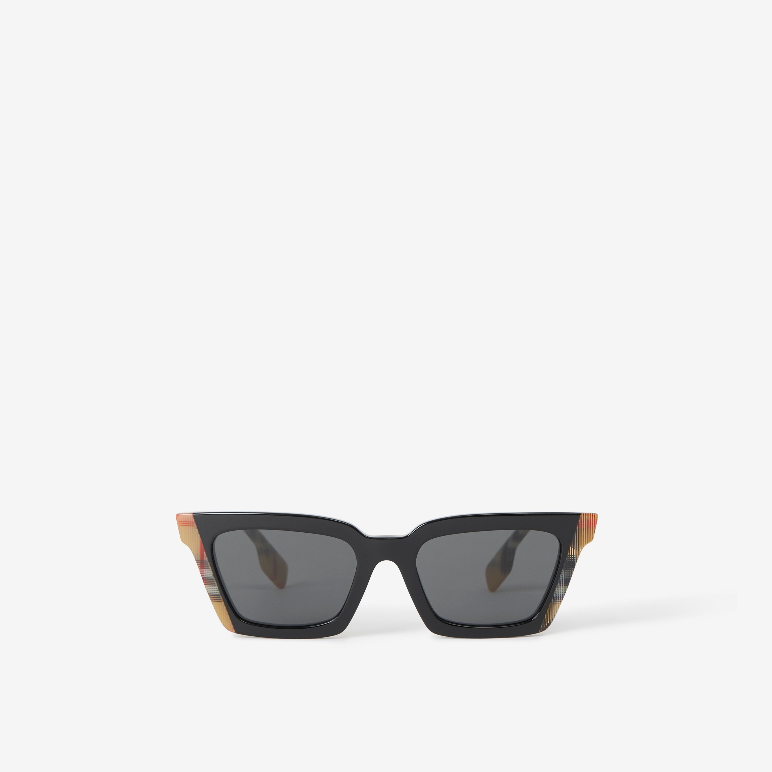 Check Detail Rectangular Frame Sunglasses in Black/archive Beige - Women | Burberry® Official - 1