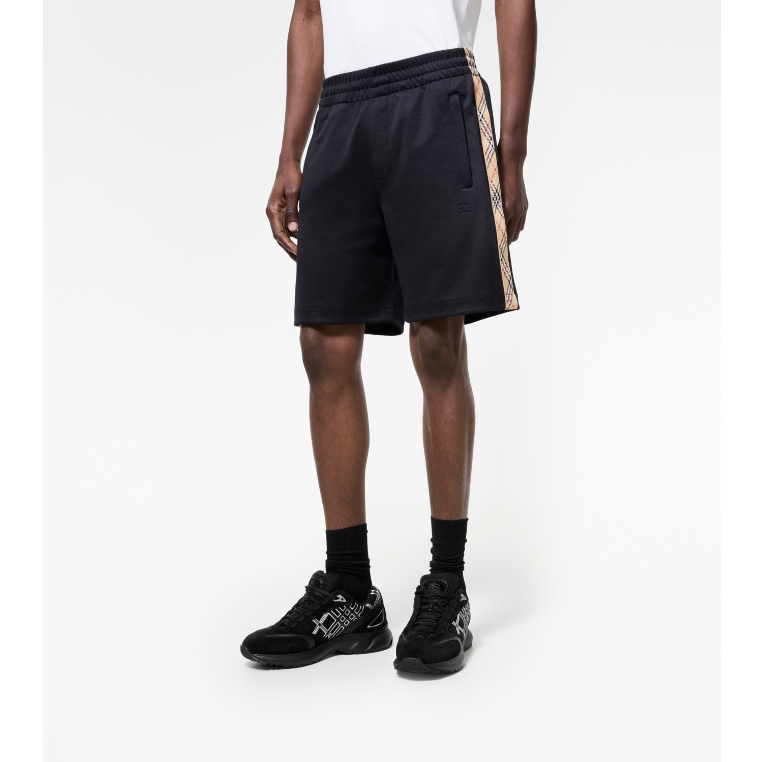 Check Trim Cotton Blend Shorts