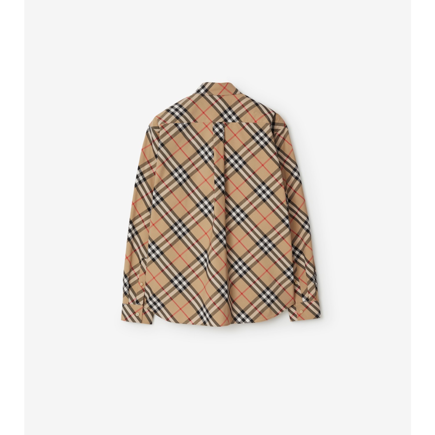 Relaxed Fit Check Cotton Poplin Shirt in Sand beige - Men