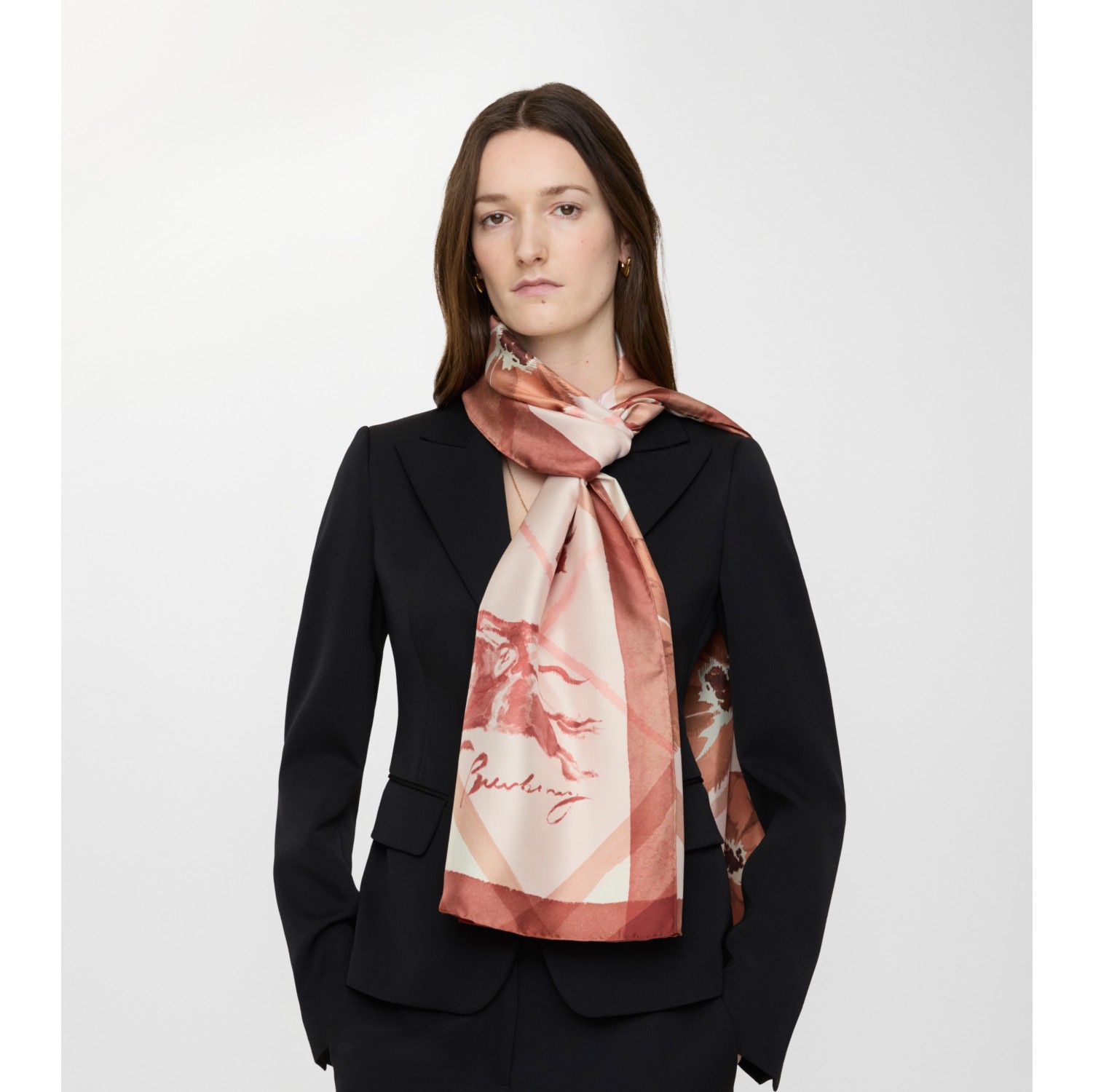 Wide Watercolour Check Silk Scarf