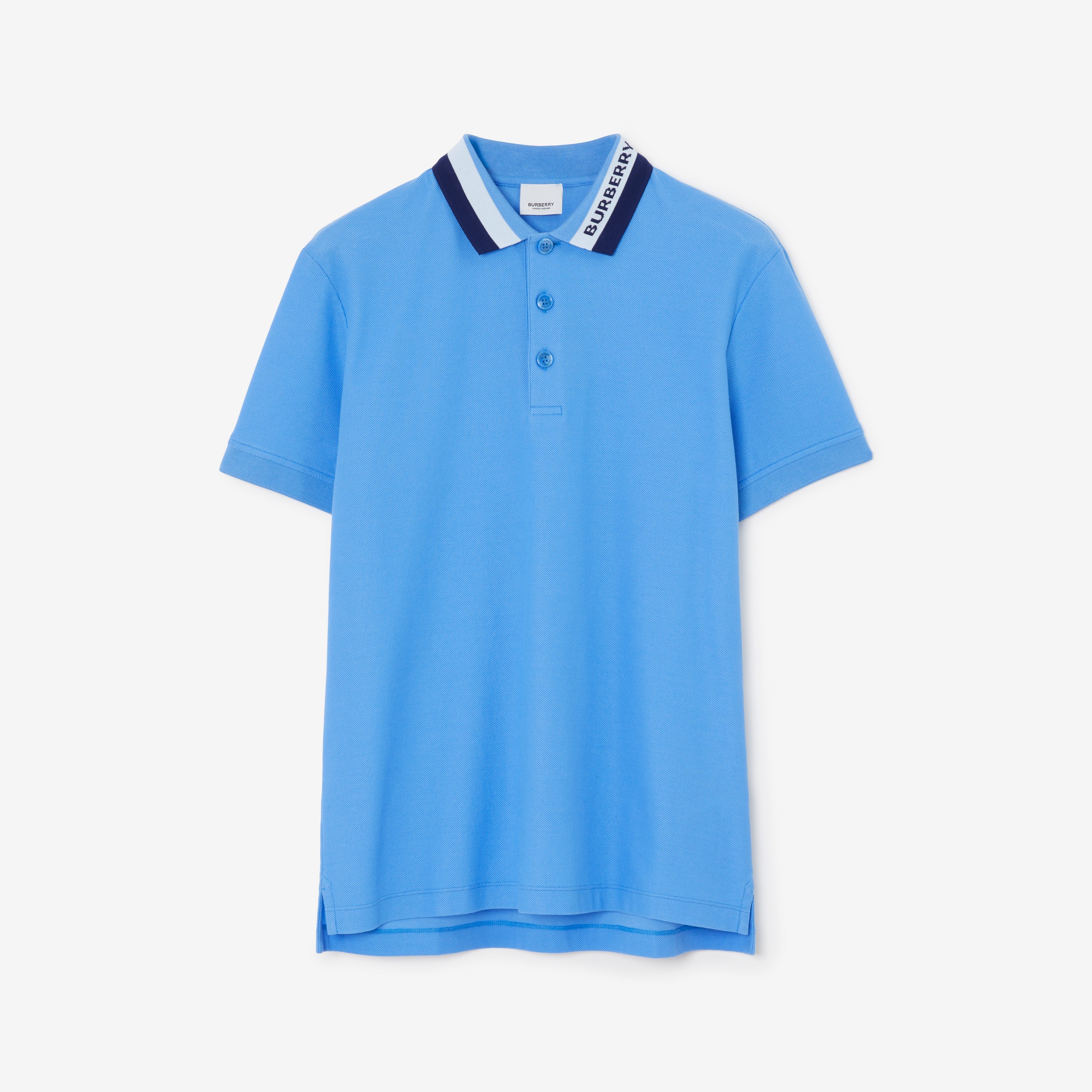 Logo Detail Cotton Piqué Polo Shirt in Dusty Azure - Men | Burberry® Official - 1