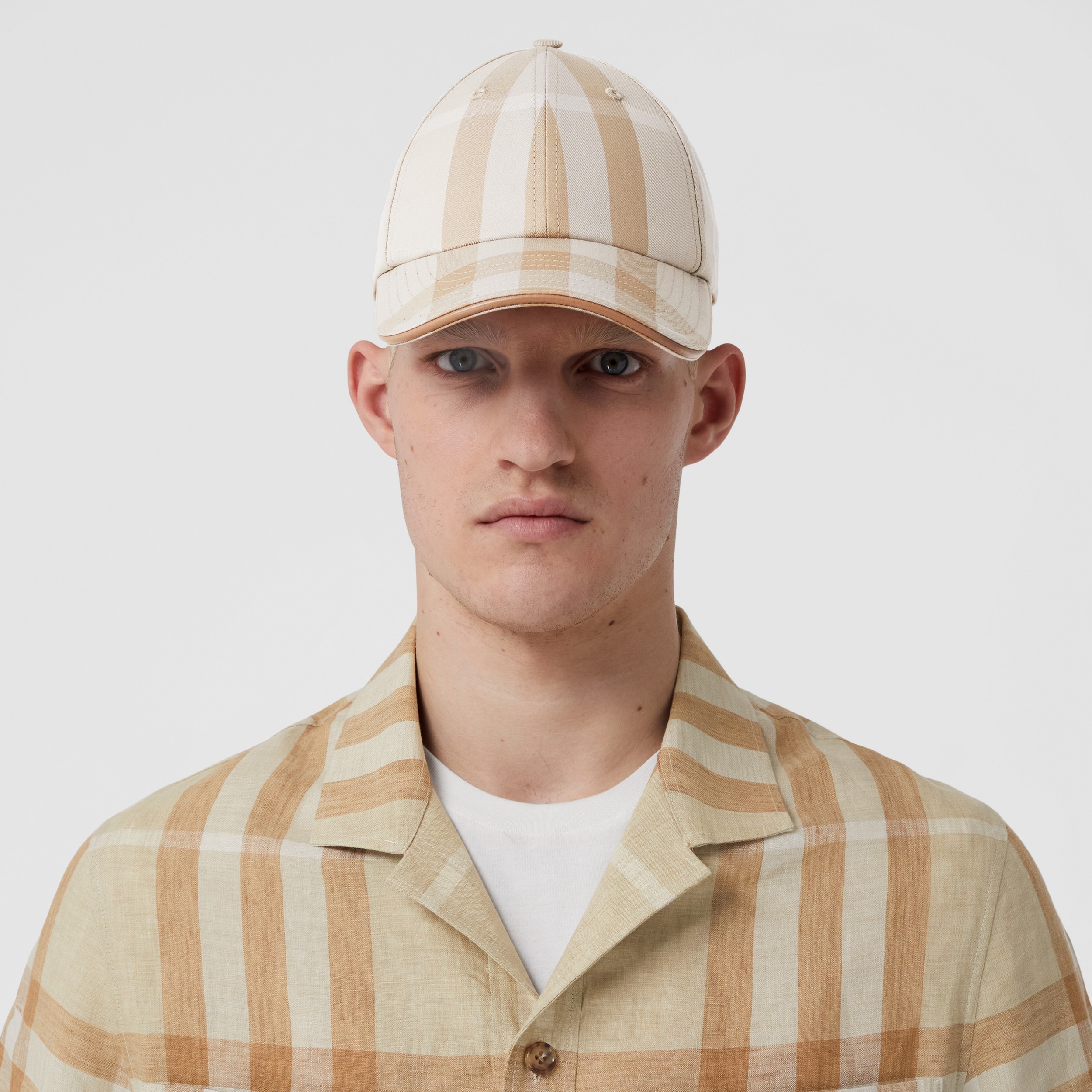 Logo Detail Exaggerated Check Cotton Baseball Cap in Soft Fawn | Burberry® Official - 3