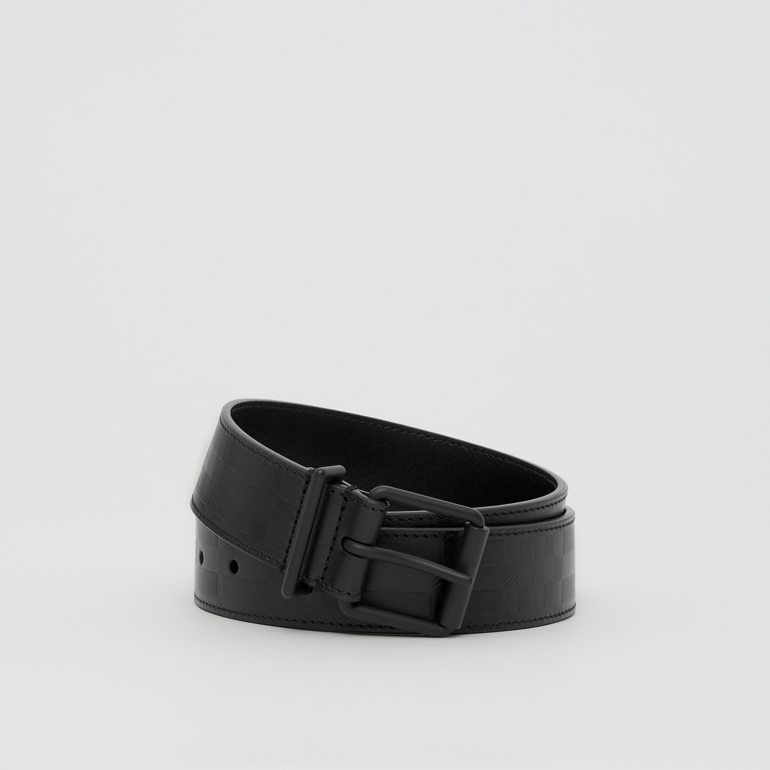 Embossed Check Leather Belt in Black/matte Black - Men | Burberry® Official - 1