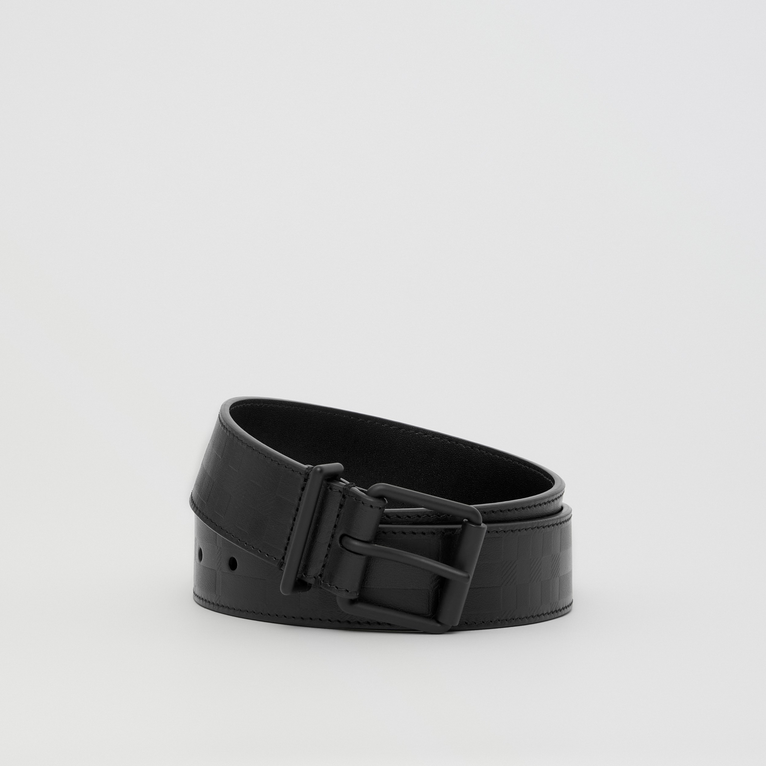 Embossed Check Leather Belt in Black/matte Black - Men | Burberry