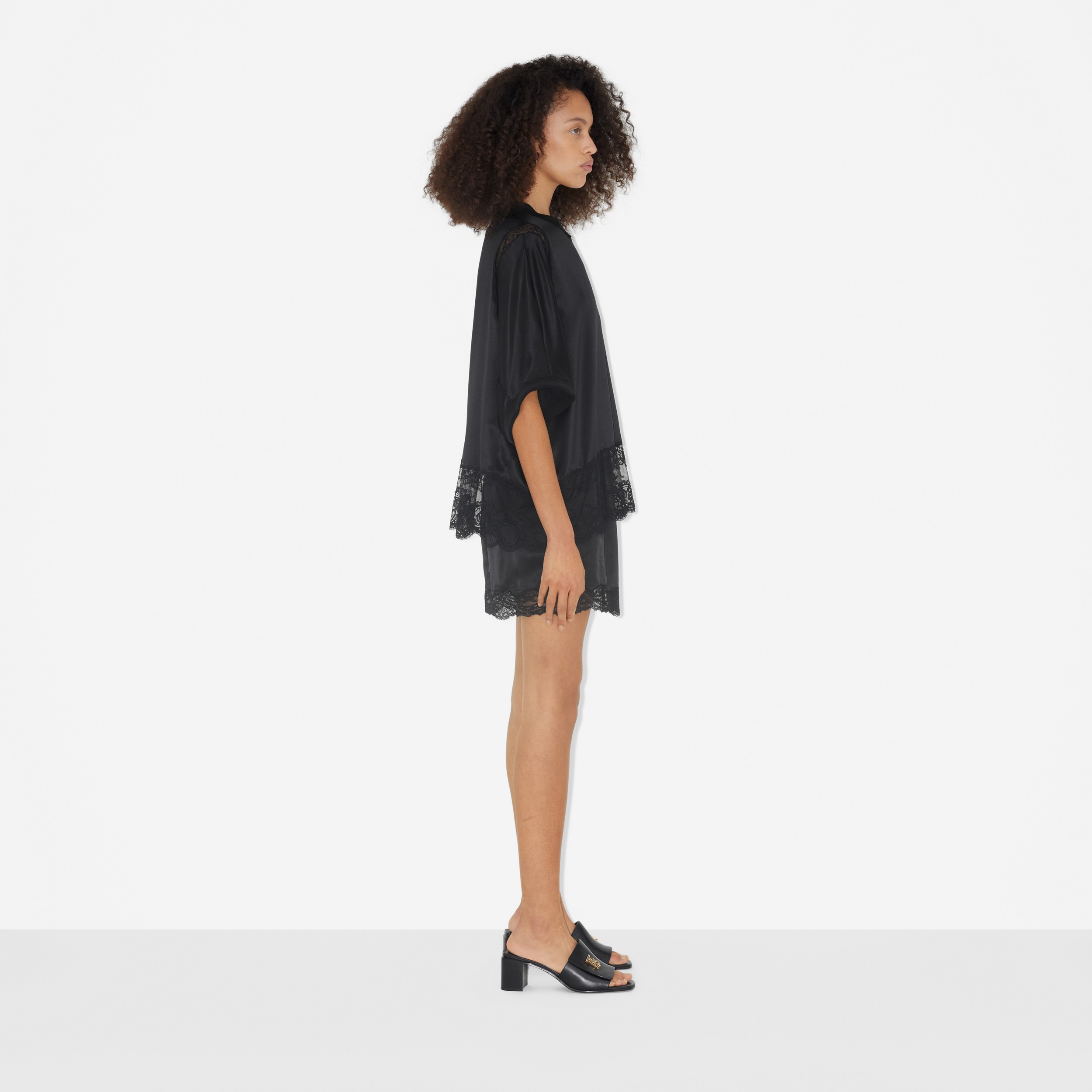 Lace Trim Silk Satin Skirt in Black - Women | Burberry® Official - 3
