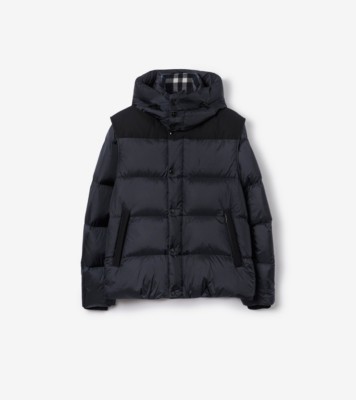 Detachable Sleeve Nylon Puffer Jacket in Navy Men Burberry Official