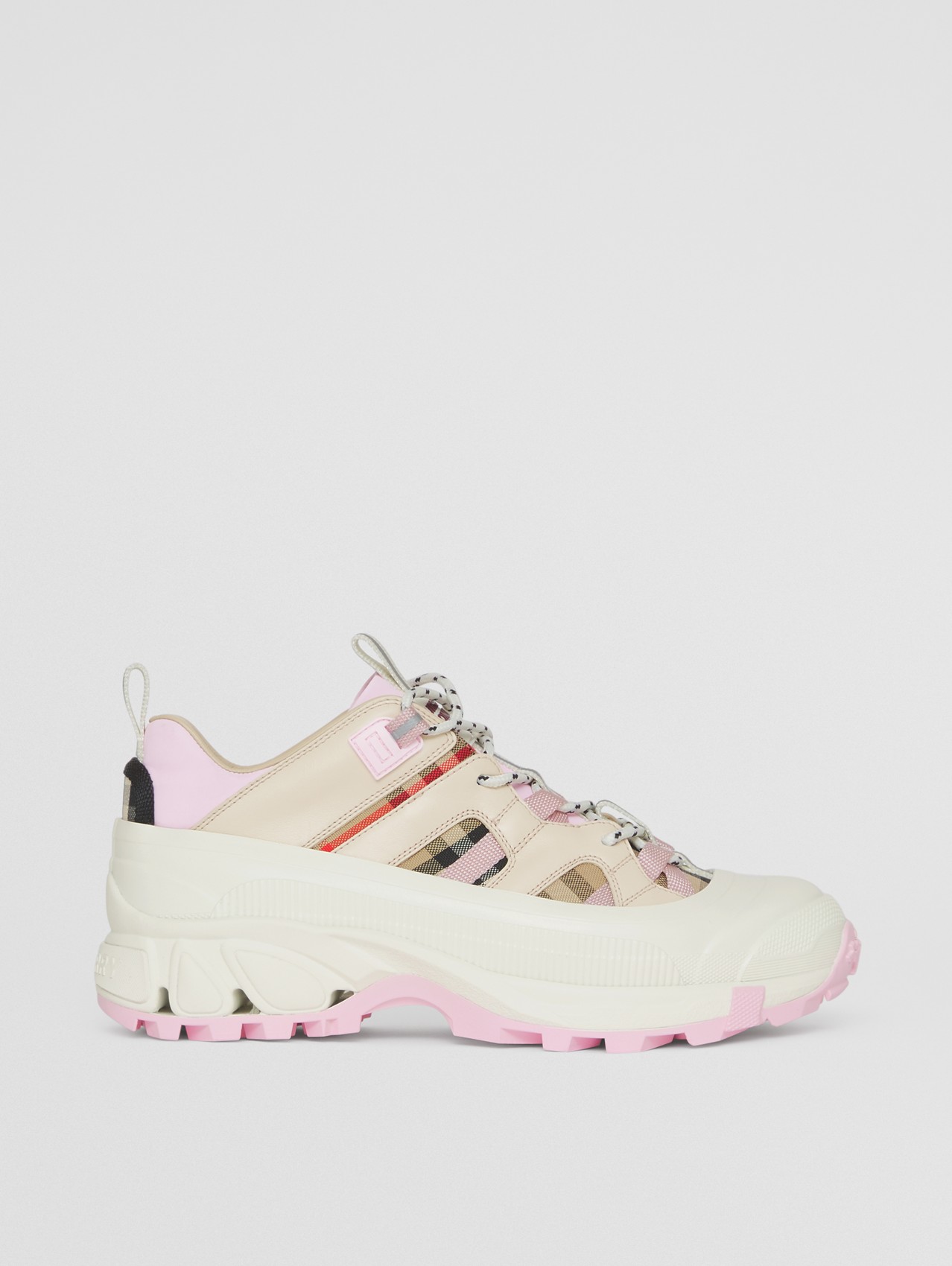 Check Cotton and Leather Arthur Sneakers in Pale Peach