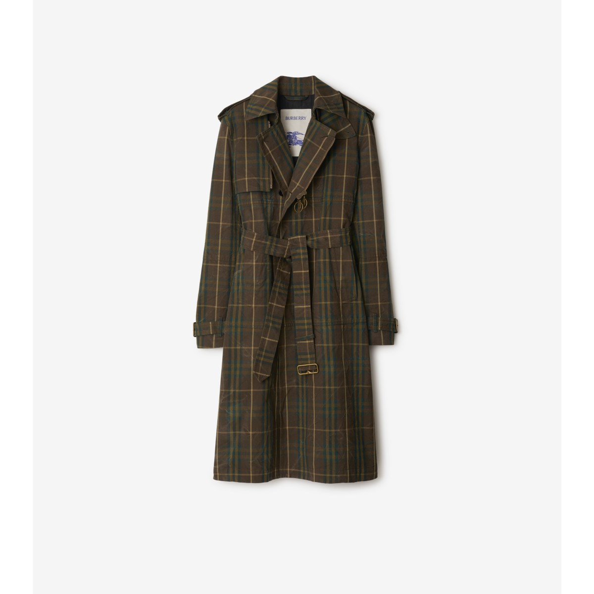 Shop Burberry Long Check Cotton Trench Coat In Tor