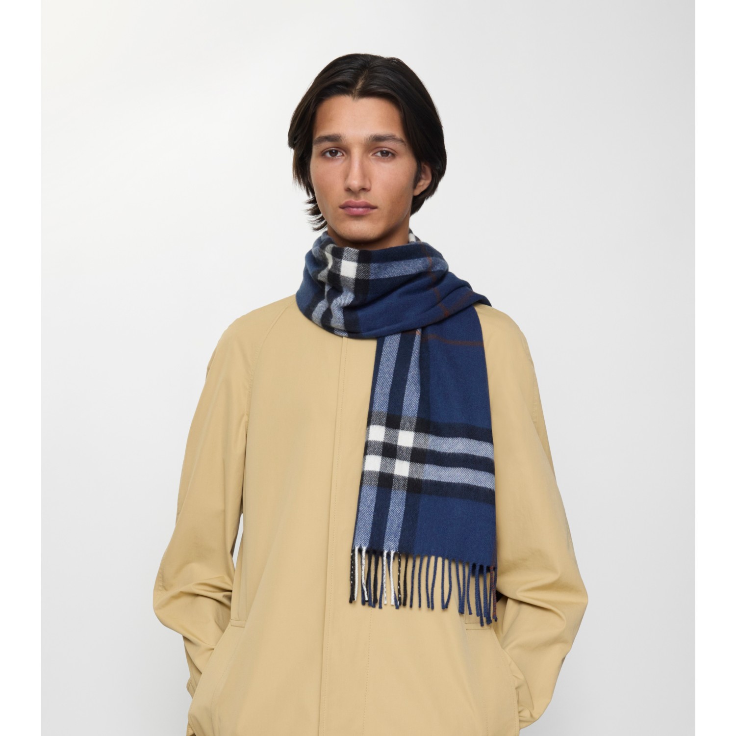 Check Cashmere Scarf in Mast blue | Burberry® Official