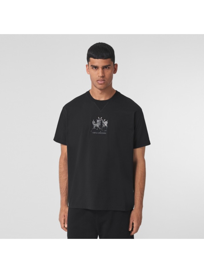 刺绣鹿图案棉质宽松 t 恤衫