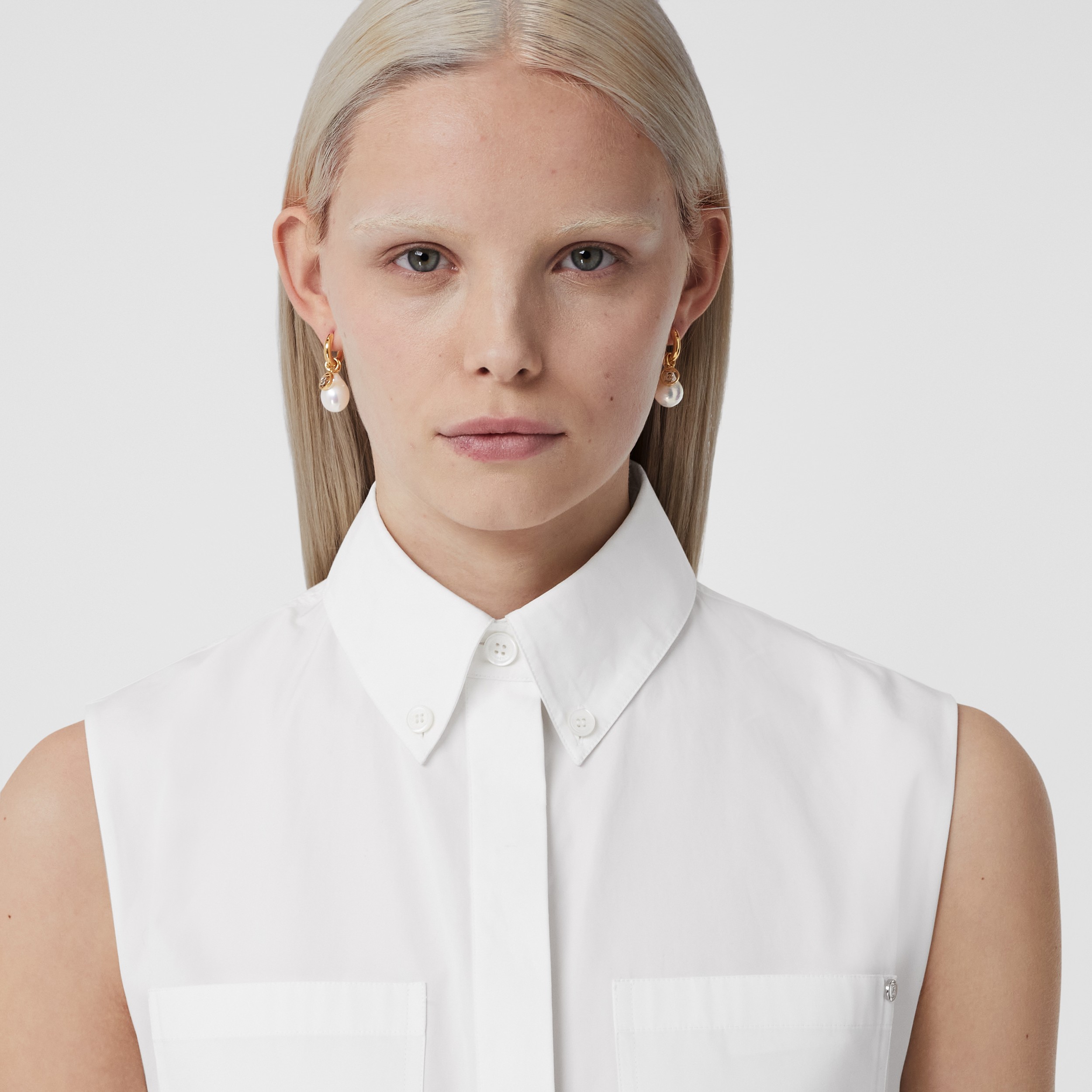 Sleeveless Draped Panel Cotton Poplin Shirt in Optic White - Women ...