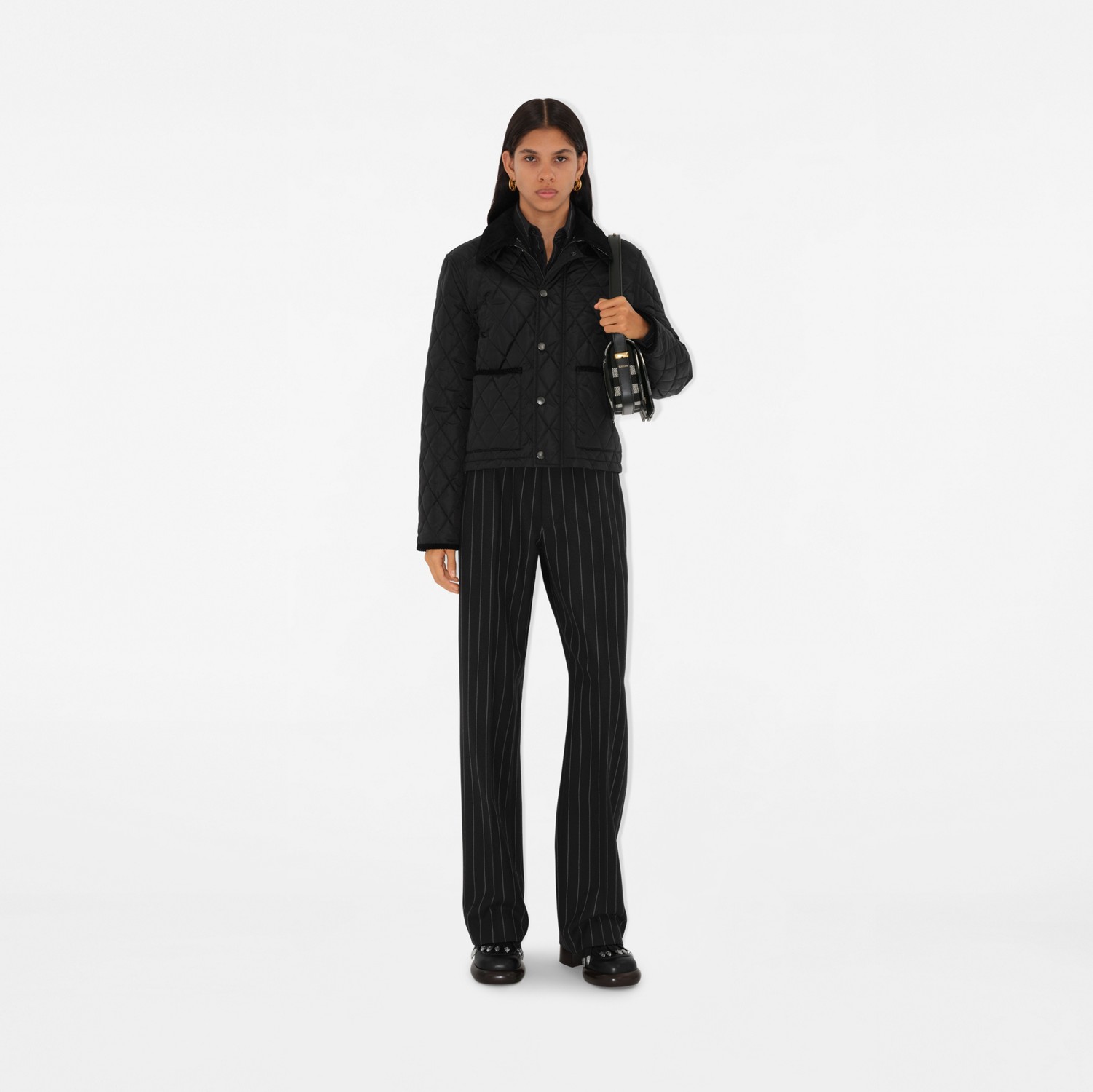 Cropped Quilted Nylon Jacket in Black/snug - Women Cropped Quilted Nylon Jacket in Black/snug - Women