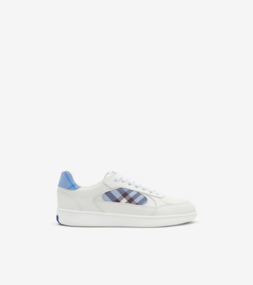 Leather and Check Terrace Sneakers​ in Optic white/cornflower blue