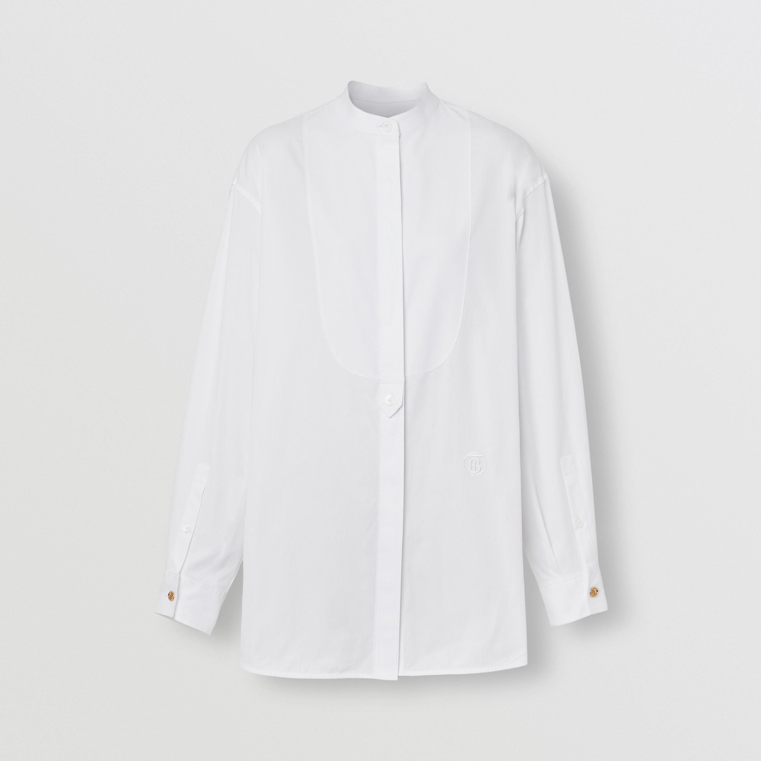 Monogram Motif Cotton Oversized Shirt in Optic White - Women | Burberry® Official - 4