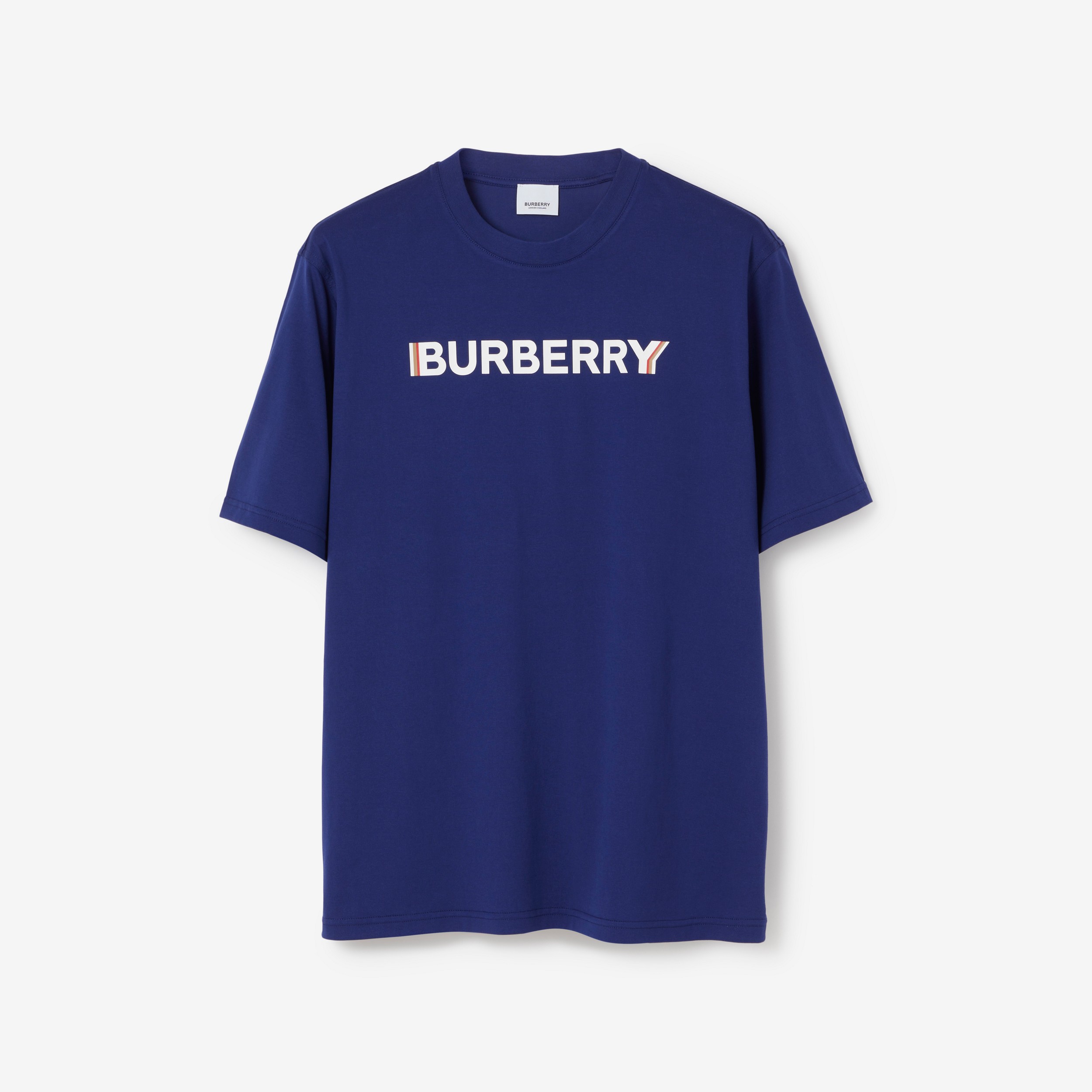 Logo Print Cotton T-shirt in Bright Blue - Men | Burberry® Official - 1