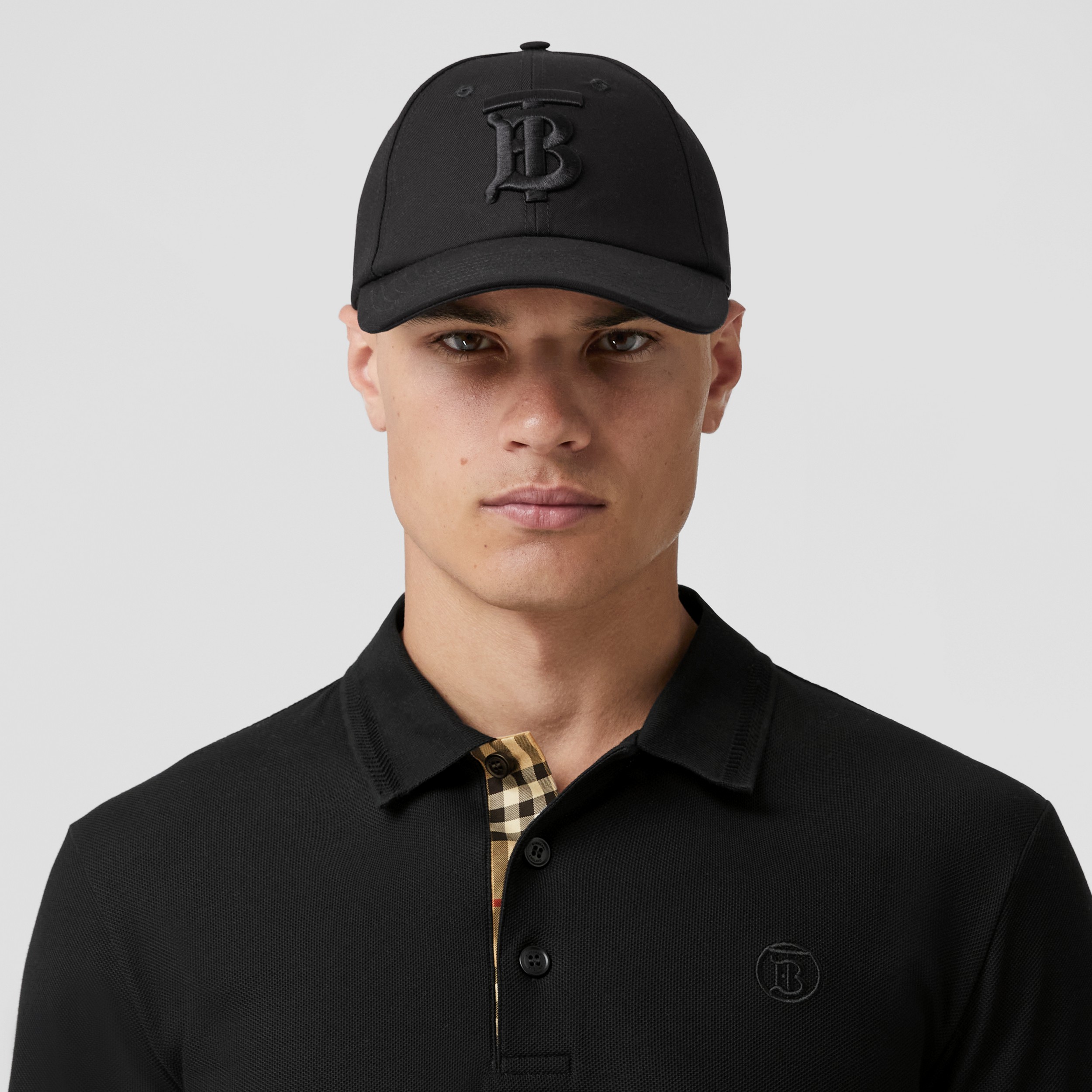 Long-sleeve Monogram Motif Cotton Polo Shirt in Black - Men | Burberry® Official - 2