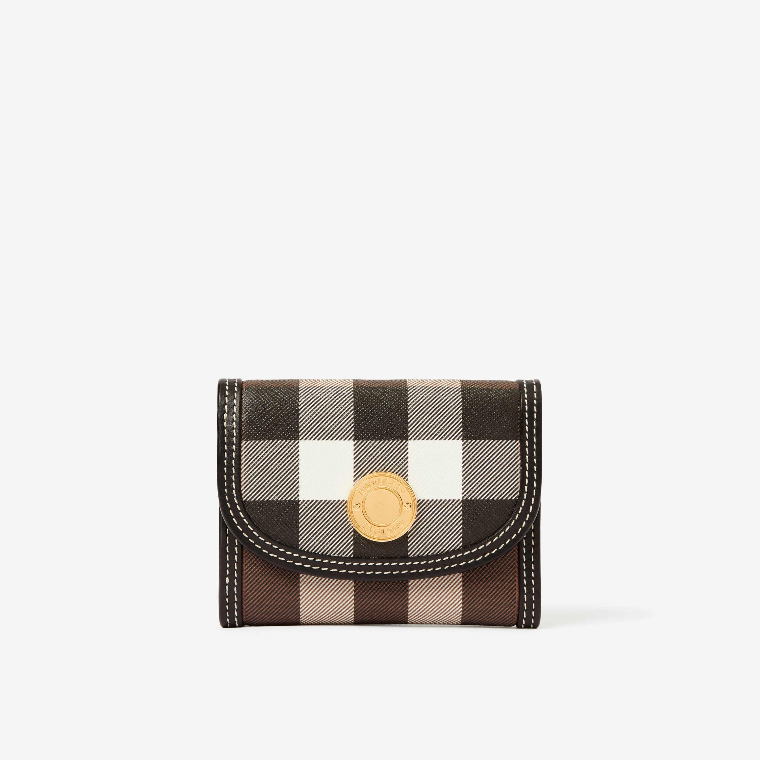 Check and Leather Small Folding Wallet in Dark Birch Brown - Women |  Burberry® Official