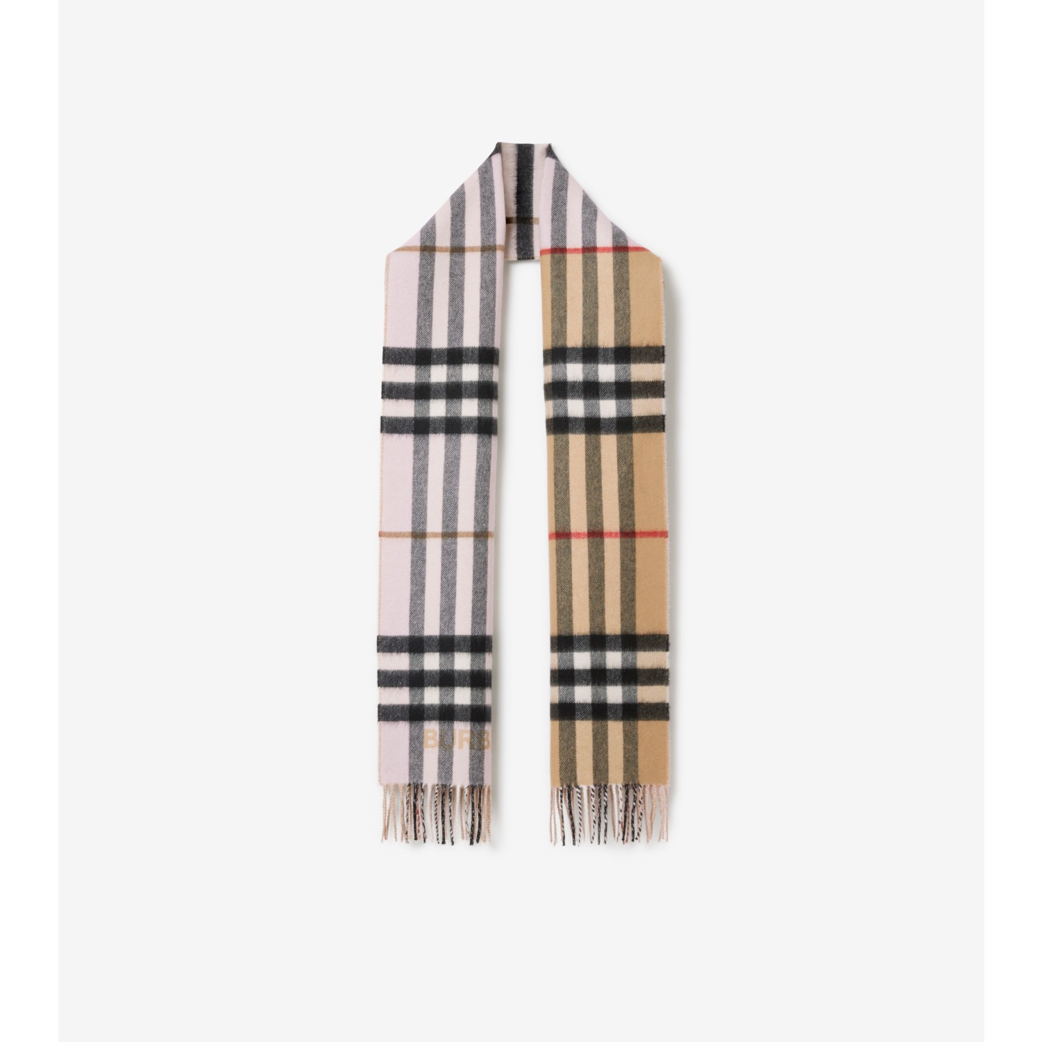 Contrast Check Cashmere Scarf in Archive beige/candy pink