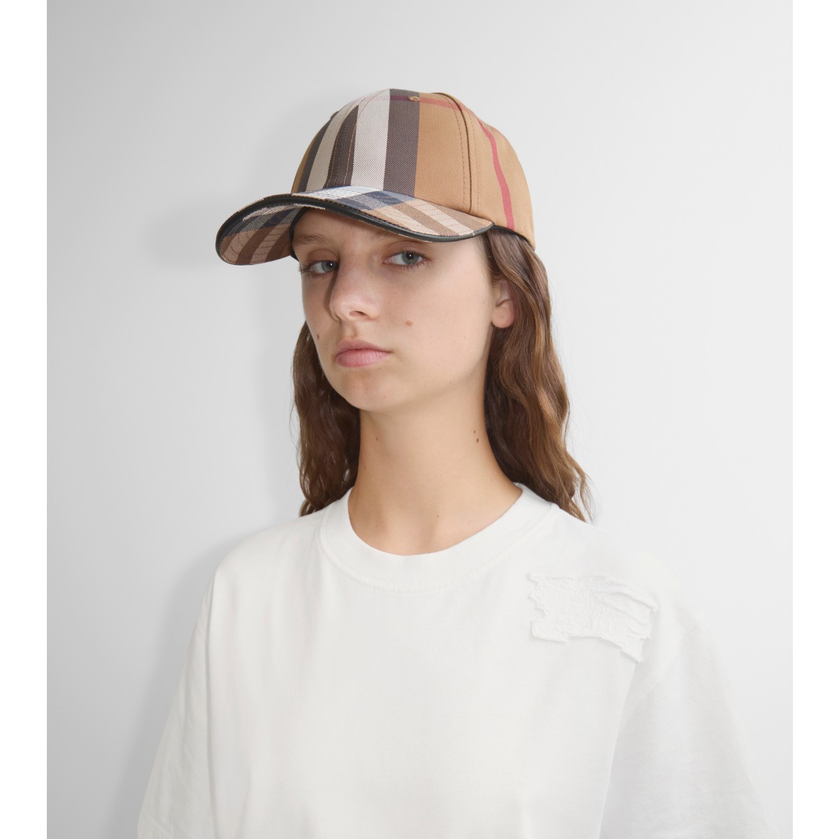  Check Logo Detail Exaggerated Cotton Baseball Cap