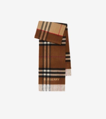 コントラストチェック カシミアスカーフ (アーカイブベージュ／バーチブラウン) | Burberry®公式サイト