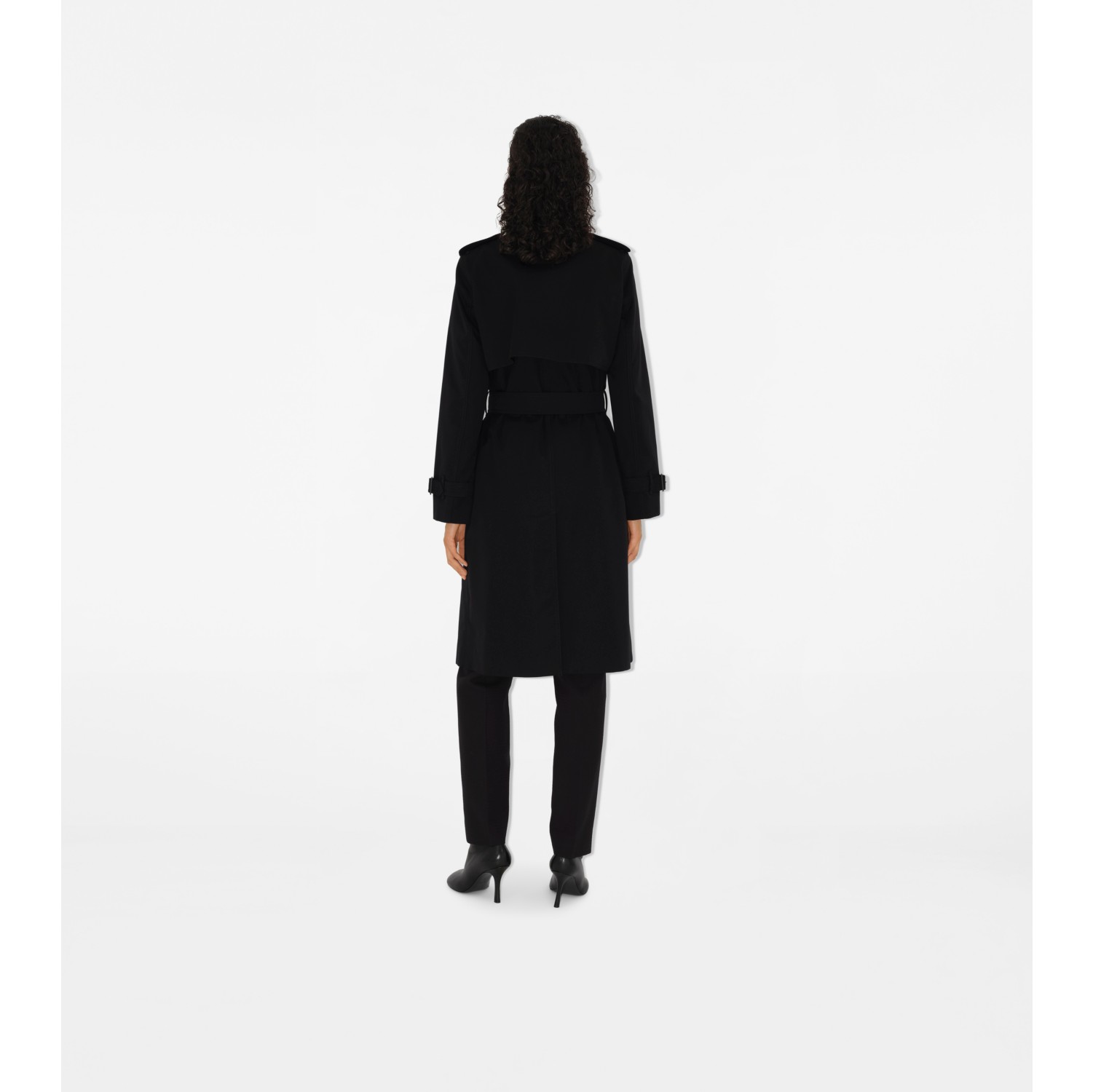 Long Check Collar Gabardine Trench Coat