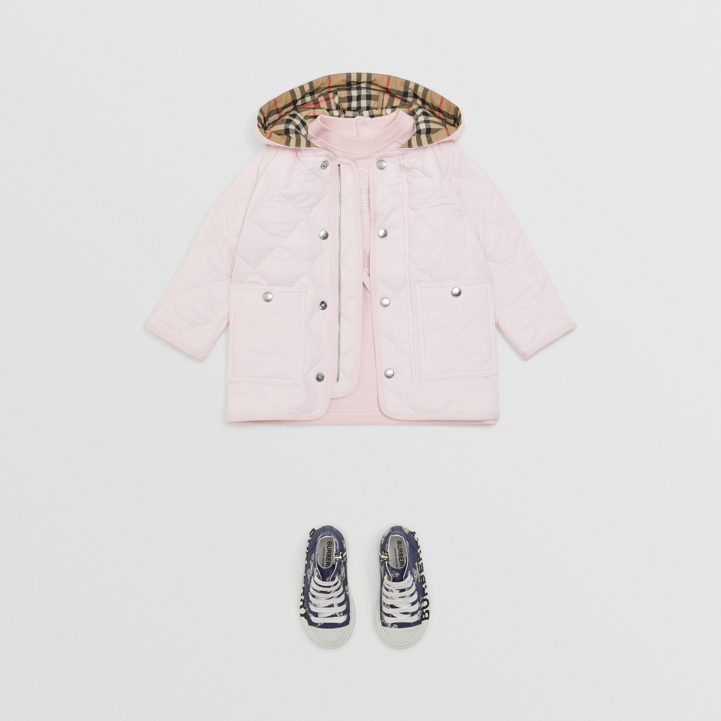 Diamond Quilted Nylon Hooded Jacket in Alabaster Pink - Children | Burberry® Official - 3