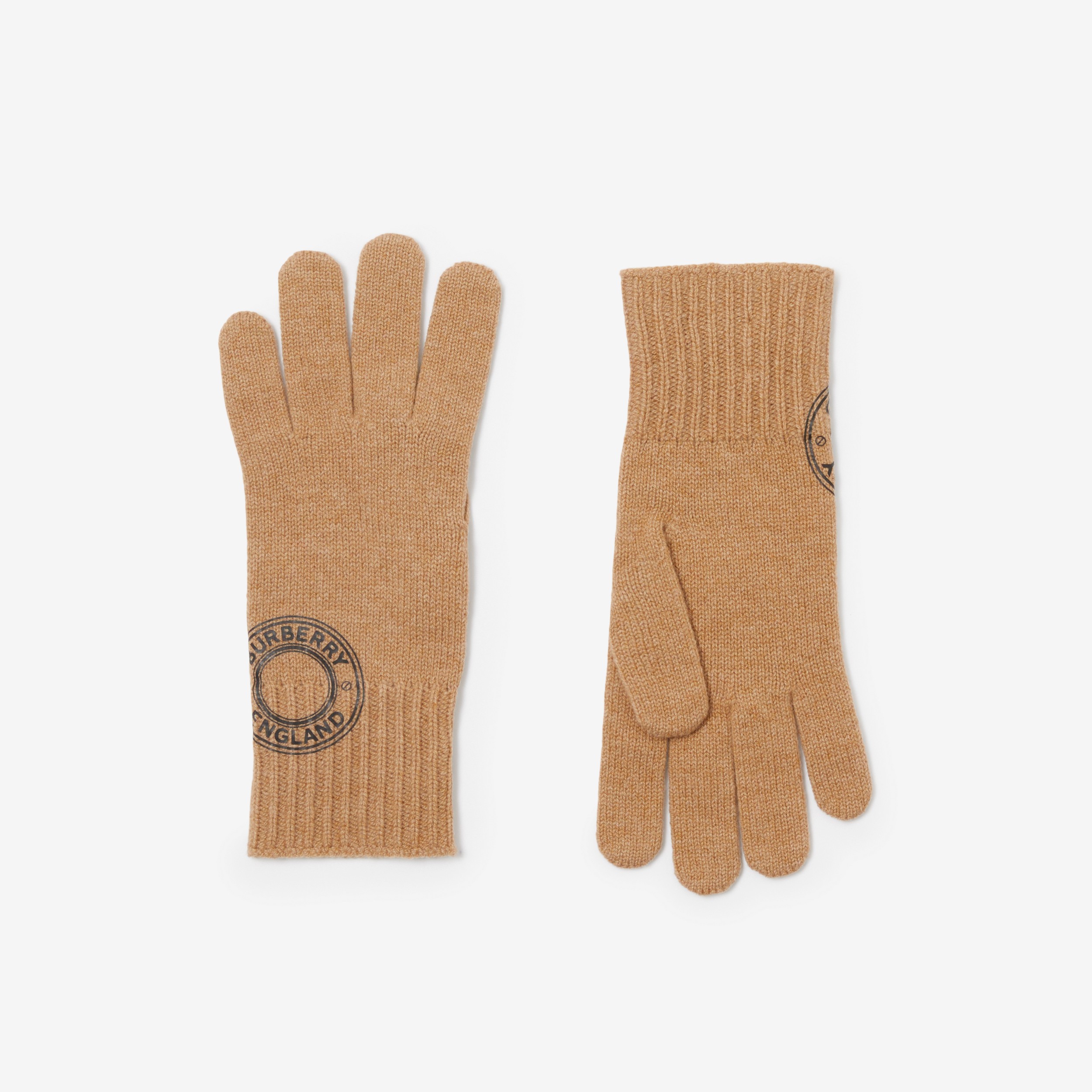 Logo Graphic Cashmere Blend Gloves in Camel | Burberry® Official - 3