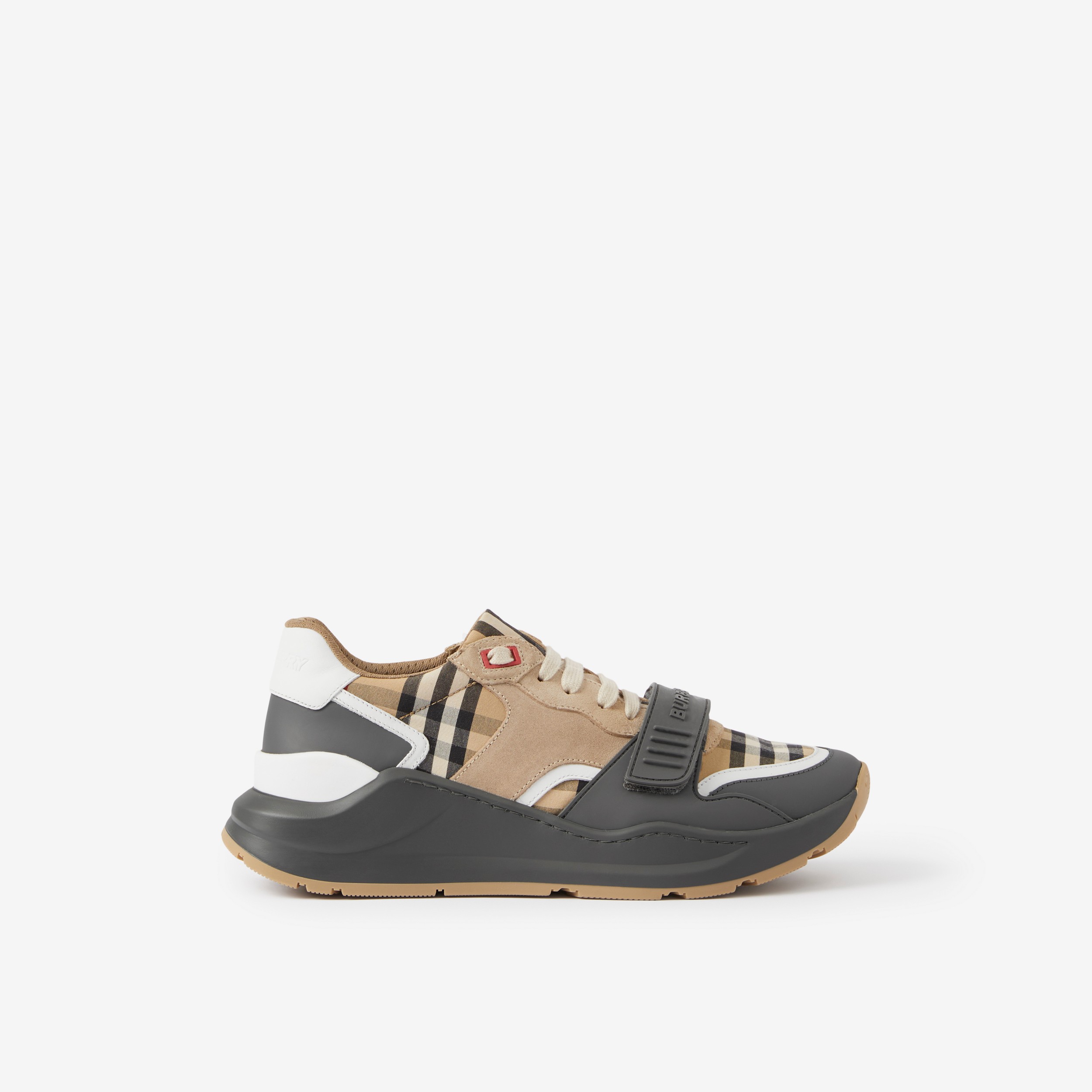 Vintage Check, Suede and Leather Sneakers in Grey/archive Beige - Women | Burberry® Official - 1