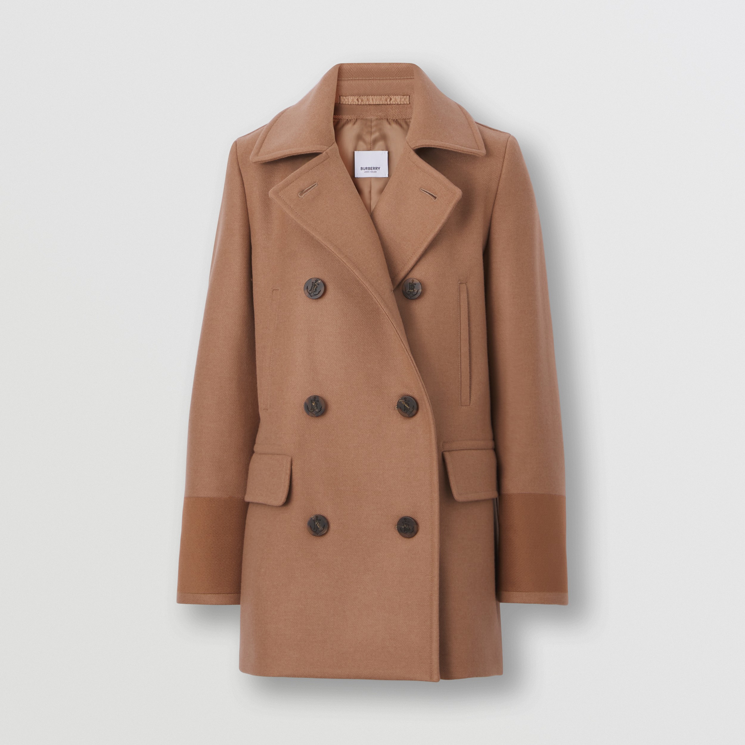 Embroidered Cuff Wool Pea Coat in Camel - Women | Burberry® Official - 4