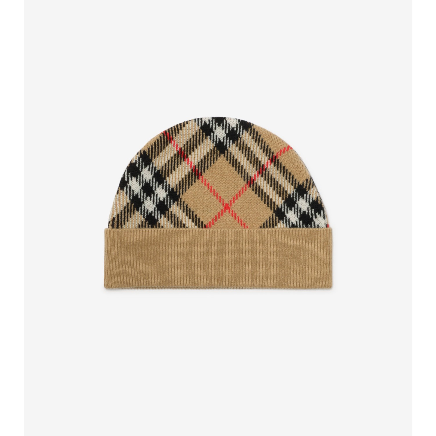 Woll-Kaschmir-Beanie in Check