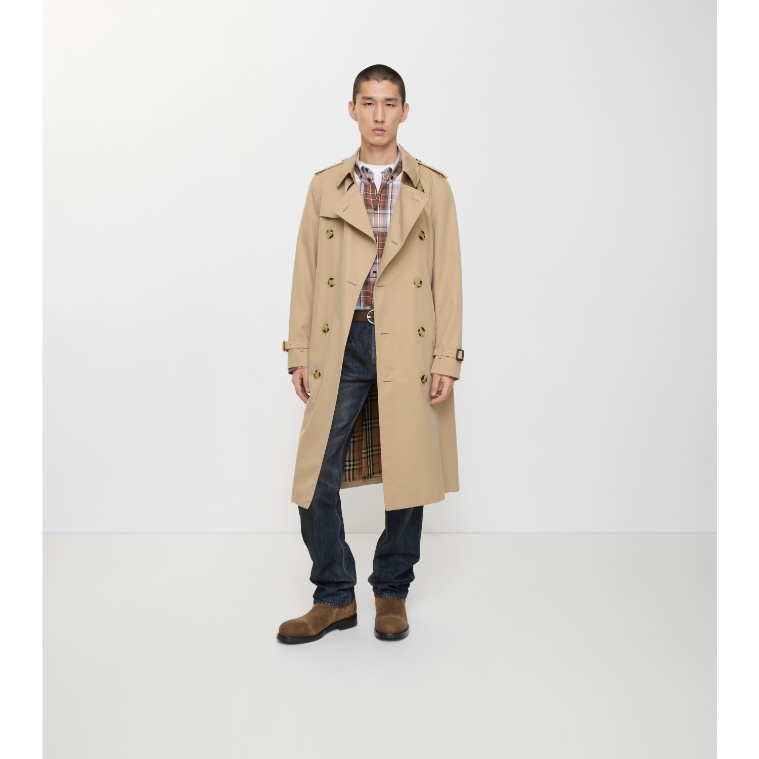 Long Kensington Heritage Trench Coat in Honey beige - Men, Cotton Gabardine | Burberry® Official