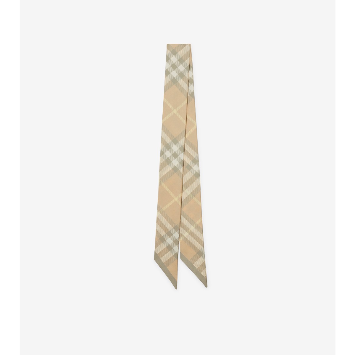 Shop Burberry Skinny Check Silk Scarf In Flax