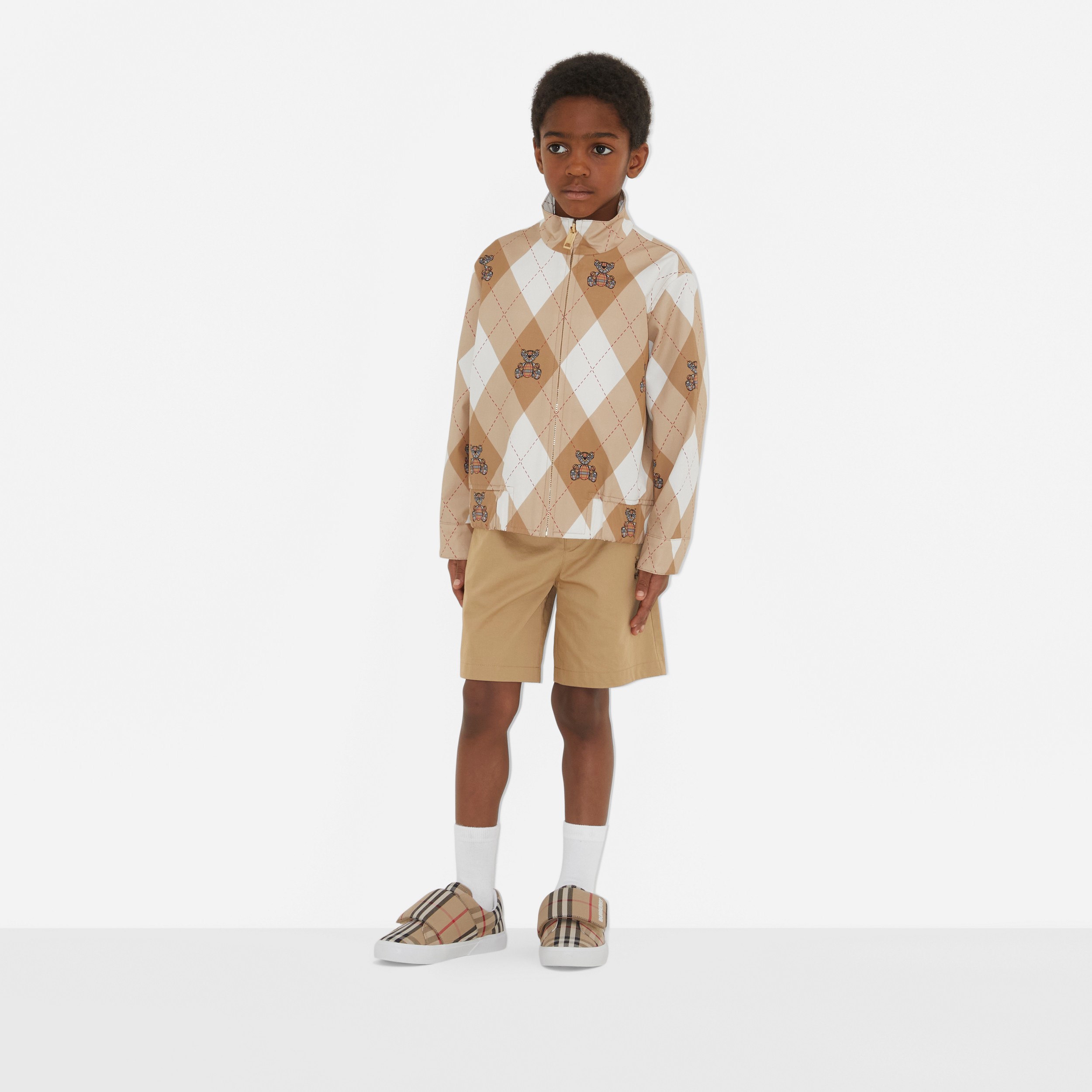 Thomas Bear Argyle Print Cotton Jacket in Soft Fawn | Burberry® Official - 3