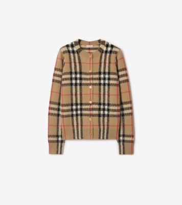 Check Cashmere Cardigan in Sand beige - Women | Burberry® Official