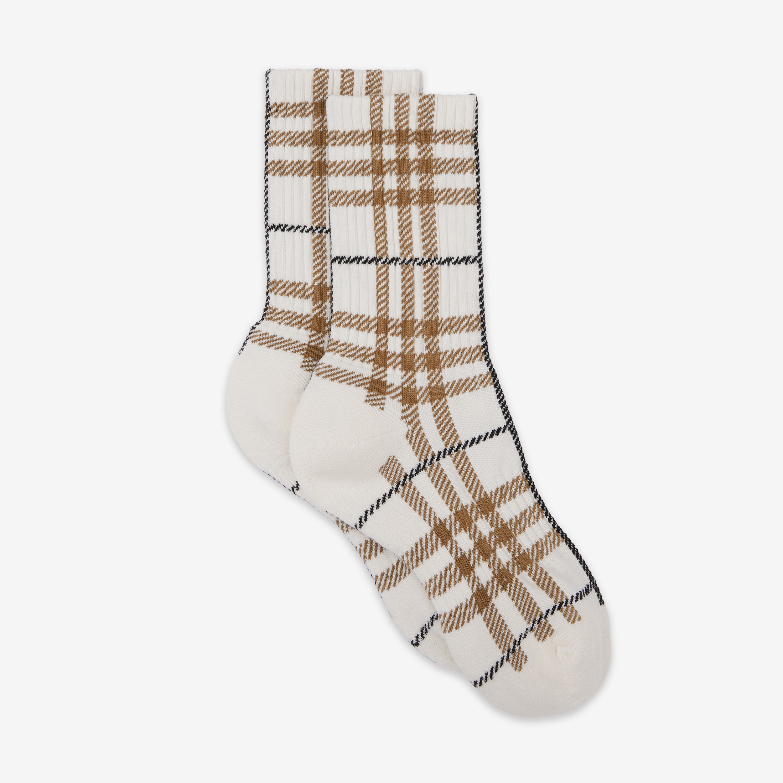 Jacquard-gewebte Socken aus technischer Stretchbaumwolle mit Karomuster (Mattiertes Vanille) | Burberry® - 2