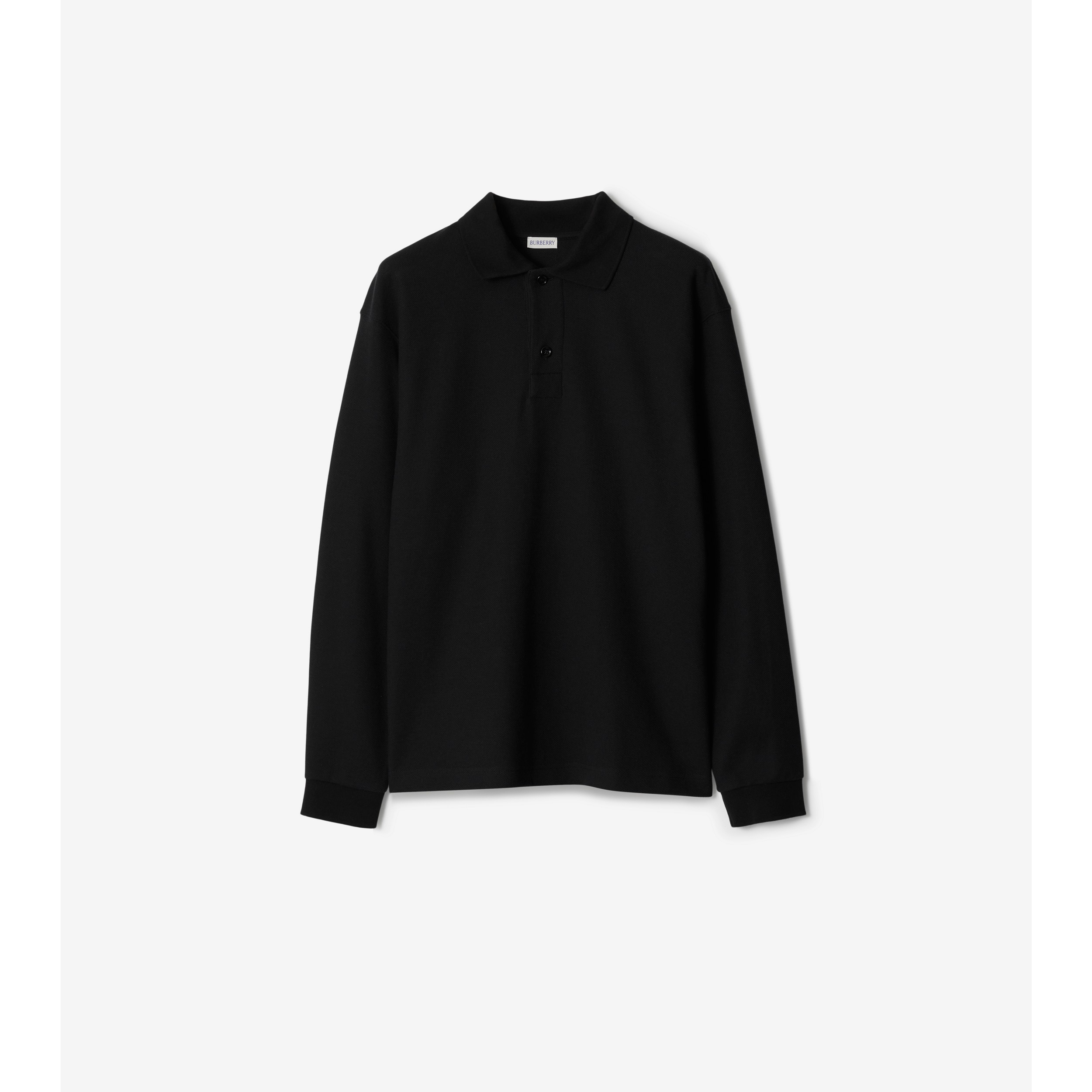 Long-sleeve Cotton Polo Shirt in Black - Men | Burberry® Official