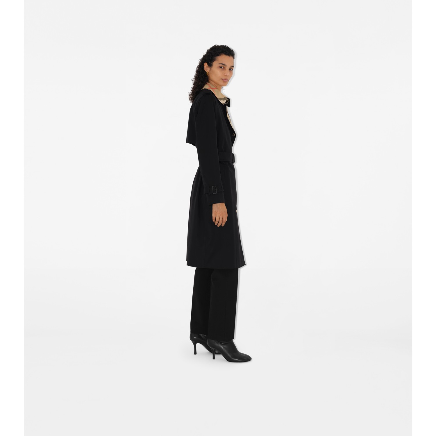 Long Check Collar Gabardine Trench Coat - thumbnail 8